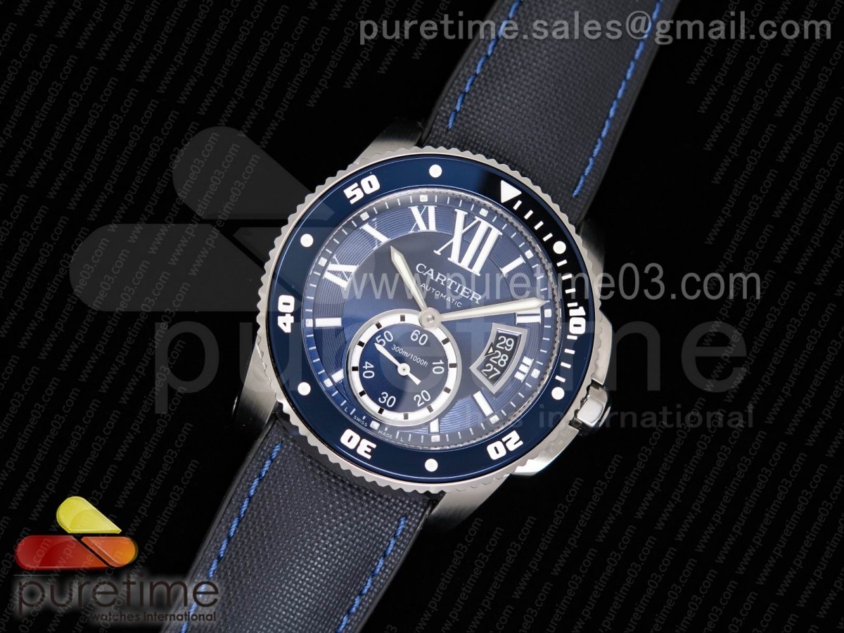 TF공장 까르띠에 칼리브 드 블루 / 나일론 스트랩 Calibre De Cartier Diver Blue SS TF 1:1 Best Edition on Blue Nylon Strap A23J