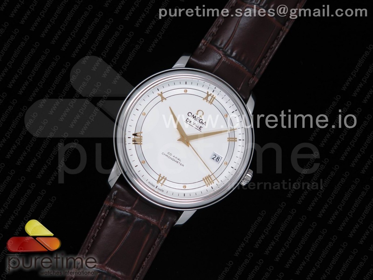 FK공장 오메가 드빌 / 가죽 De Ville SS FKF 1:1 Best Edition White Dial YG Markers on Brown Leather Strap A2824