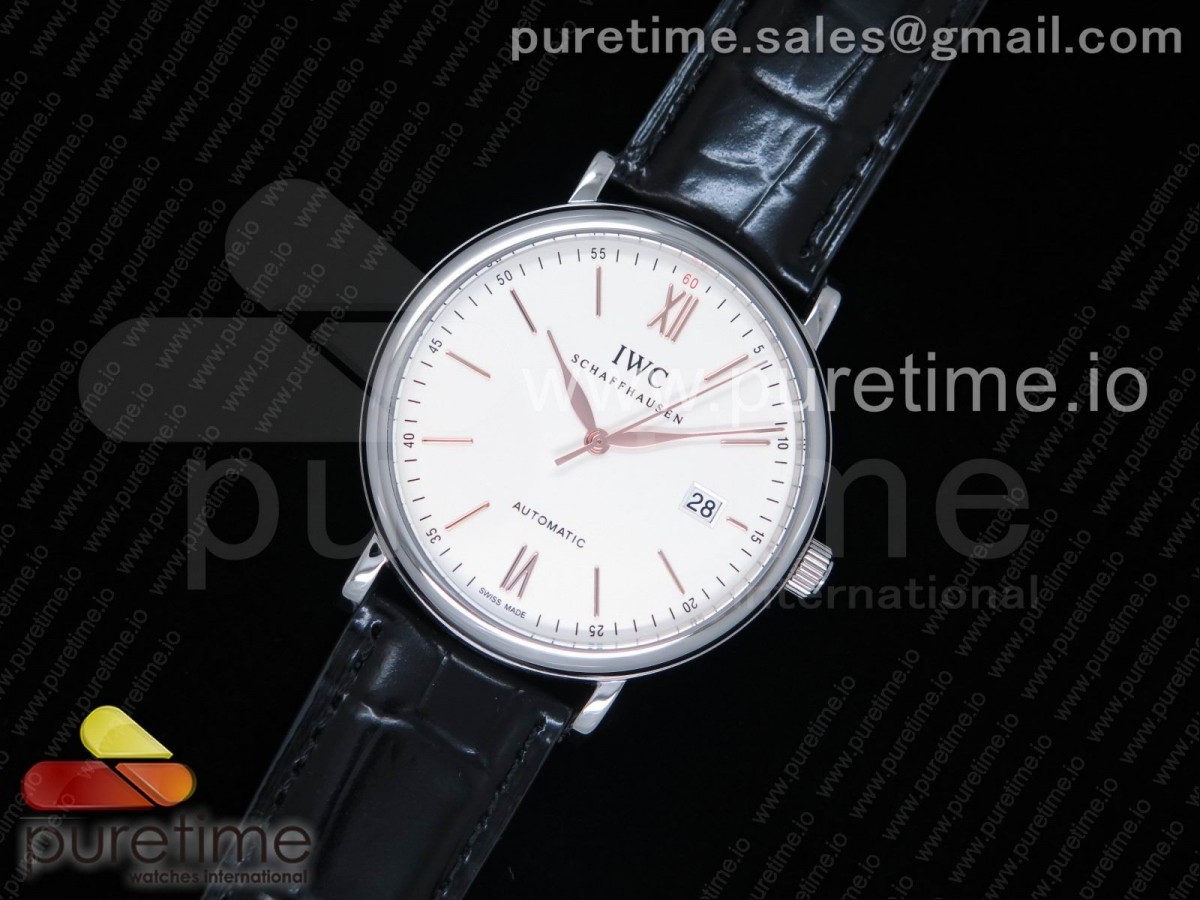 98K공장 IWC 포르토피노 Portofino Automatic SS 98KF 1:1 Best Edition White Dial RG Markers on Black Leather Strap A2892