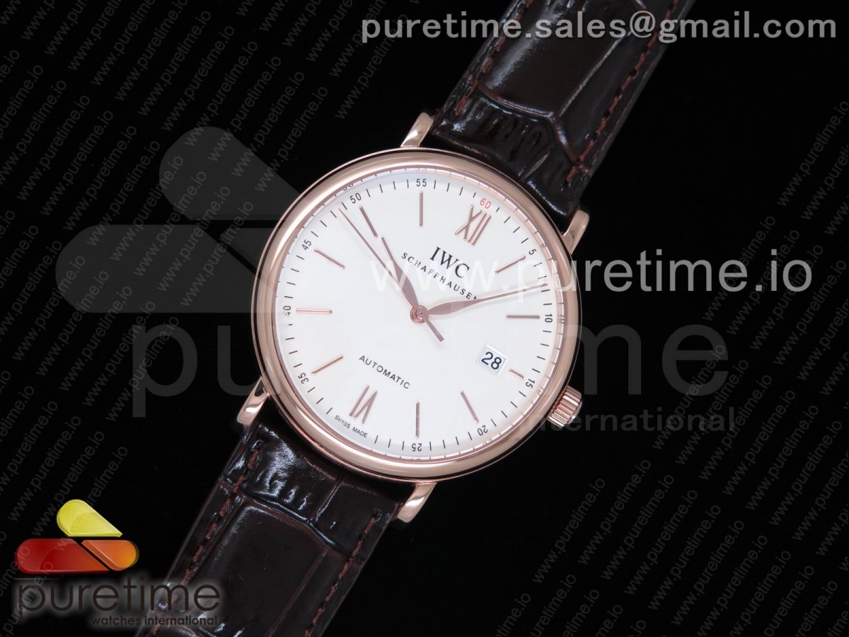 98K공장 IWC 포르토피노 Portofino Automatic RG 98KF 1:1 Best Edition White Dial on Brown Leather Strap A2892