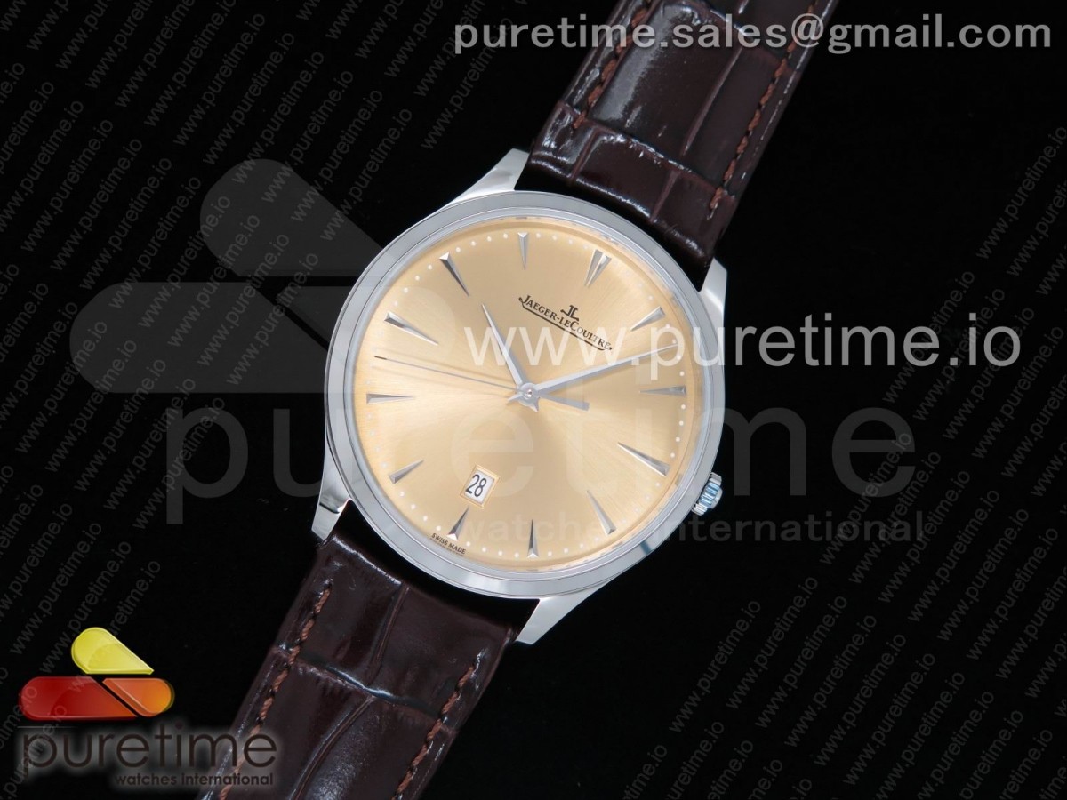 ZF공장 예거 르쿨트르 울트라 씬 데이트 Master Ultra Thin Date 1288420 ZF 1:1 Best Edition YG Dial on Brown Leather Strap A899/1