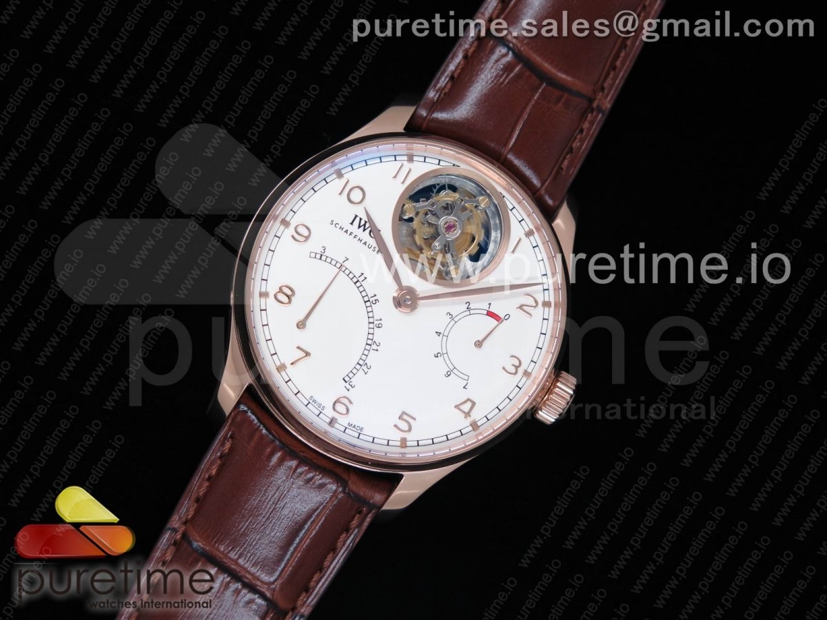 ZF공장 IWC 포르투기저 투어빌론 504602 Portuguese Tourbillon IW504602 RG ZF Best Edition White Dial on Brown Leather Strap