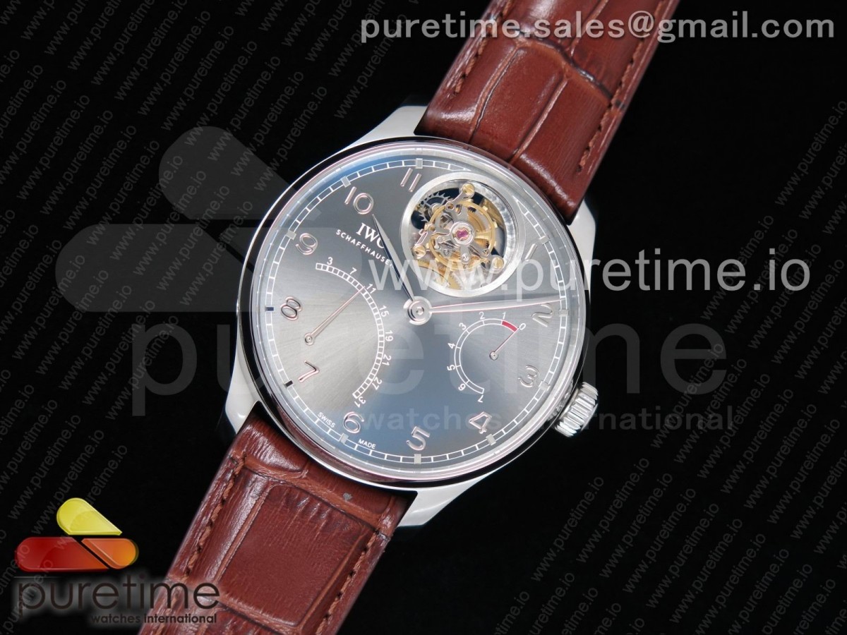 ZF공장 IWC 포르투기저 투어빌론 504602 Portuguese Tourbillon IW504602 SS ZF Best Edition Gray Dial on Brown Leather Strap