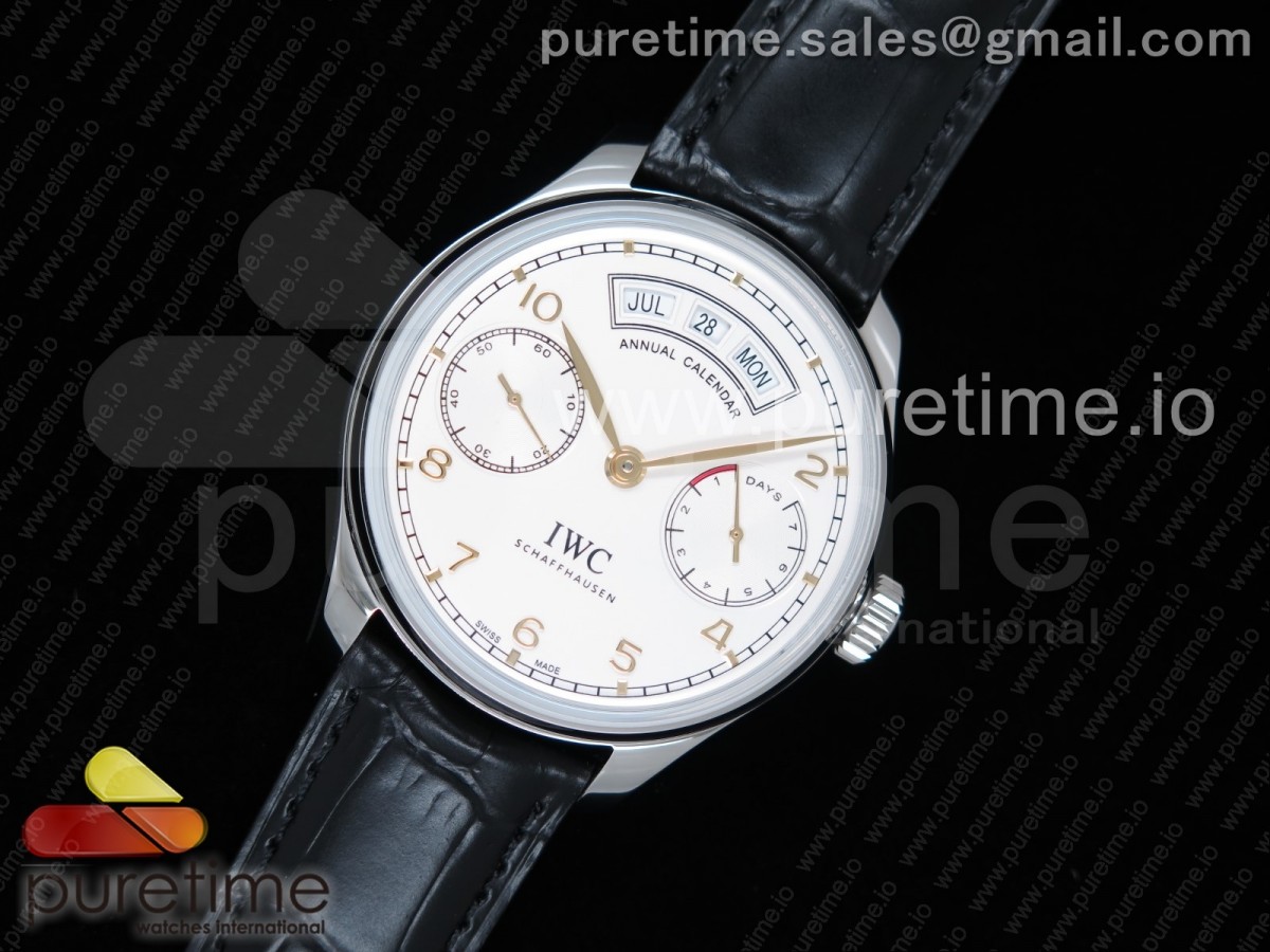 YL공장 IWC 포르투기저 캘린더 5035 Portuguese Real PR Real Annual Calendar IW5035 YLF 1:1 Best Edition White Dial YG Markers on Black Leather Strap A52850 V2