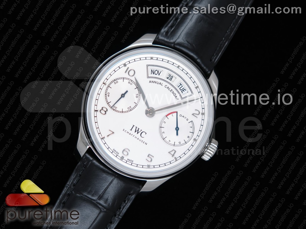 YL공장 IWC 포르투기저 캘린더 5035 Portuguese Real PR Real Annual Calendar IW5035 YLF 1:1 Best Edition White Dial SS Markers on Black Leather Strap A52850 V2