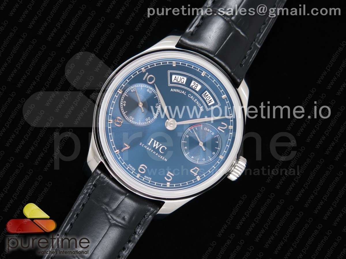 YL공장 IWC 포르투기저 캘린더 5035 Portuguese Real PR Real Annual Calendar IW503502 YLF 1:1 Best Edition Blue Dial on Black Leather Strap A52850 V2