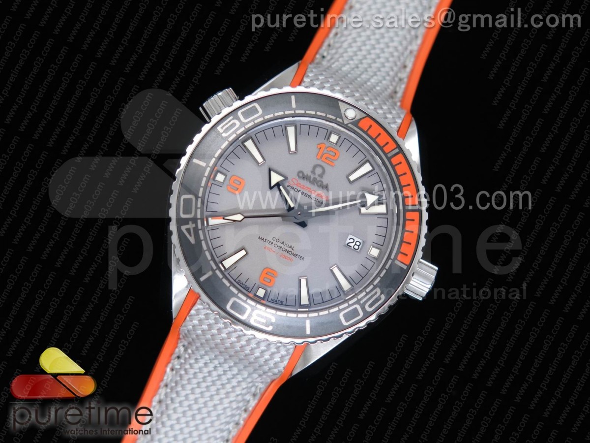 OM공장 오메가 플래닛오션 42mm 블랙오렌지 그레이다이얼 / 그레이 나토  Planet Ocean 42mm SS OMF 11 Best Edition BlackOrange Bezel Gray Dial on Gray Nylon Strap A8900 (Black Balance Wheel)