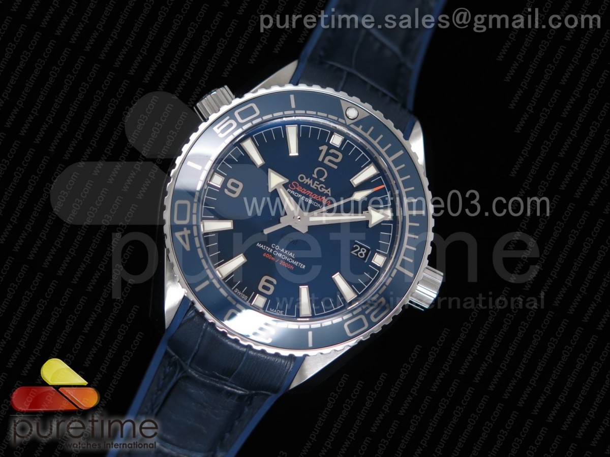 OM공장 오메가 플래닛오션 42mm 블루다이얼 / 가죽  Planet Ocean 42mm SS OMF 11 Best Edition Blue Liquidmetal Bezel Blue Dial on Blue Leather Strap A8900 (Black Balance Wheel)
