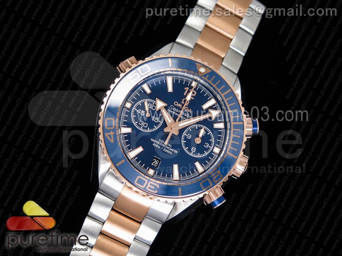 OM공장 오메가 플래닛오션 로즈골드 블루다이얼 / 콤비 브슬  Planet Ocean Master Chronometer OMF SSRG Blue Polished Bezel Blue Dial on SSRG Bracelet A9901 (Black Balance Wheel)