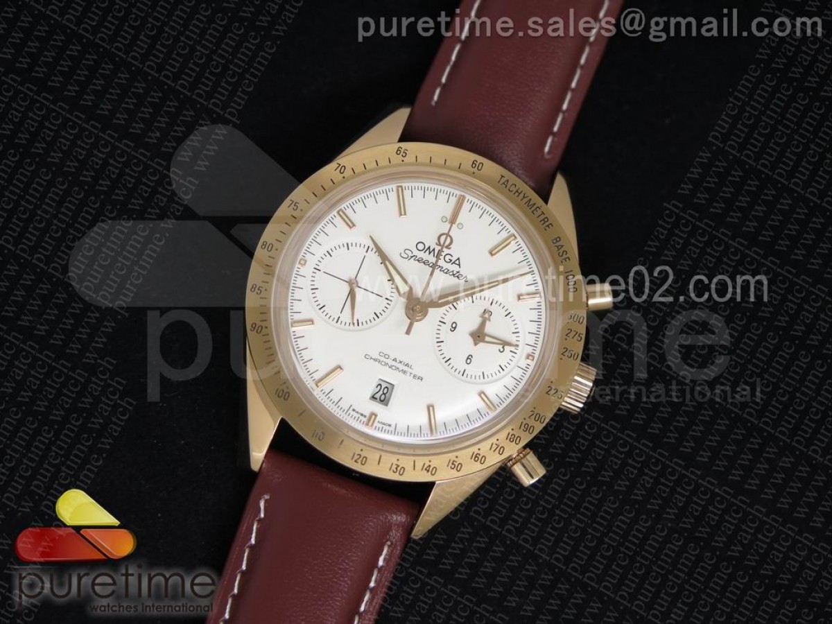 OM공장 오메가 스피드마스터 화이트다이얼 로즈골드 / 가죽  Speedmaster '57 RG White Dial on Brown Leather Strap A9301 (Black Balance Wheel)