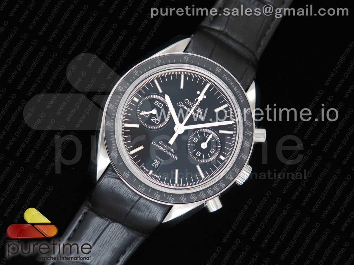 OM공장 V2 오메가 스피드마스터 문워치 블랙다이얼 화이트로고 / 가죽  Speedmaster Moonwatch Co-Axial OMF 11 Best Edition Black Dial White Logo on Black Leather Strap A9300 (Black Balance Wheel) V2