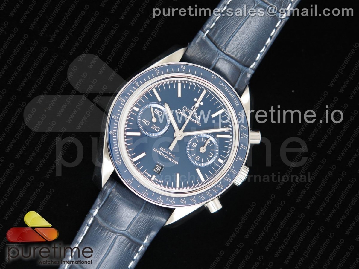 OM공장 V2 오메가 스피드마스터 문워치 블루다이얼 / 가죽  Speedmaster Moonwatch Co-Axial OMF 11 Best Edition Blue Dial on Blue Leather Strap A9300 (Black Balance Wheel) V2