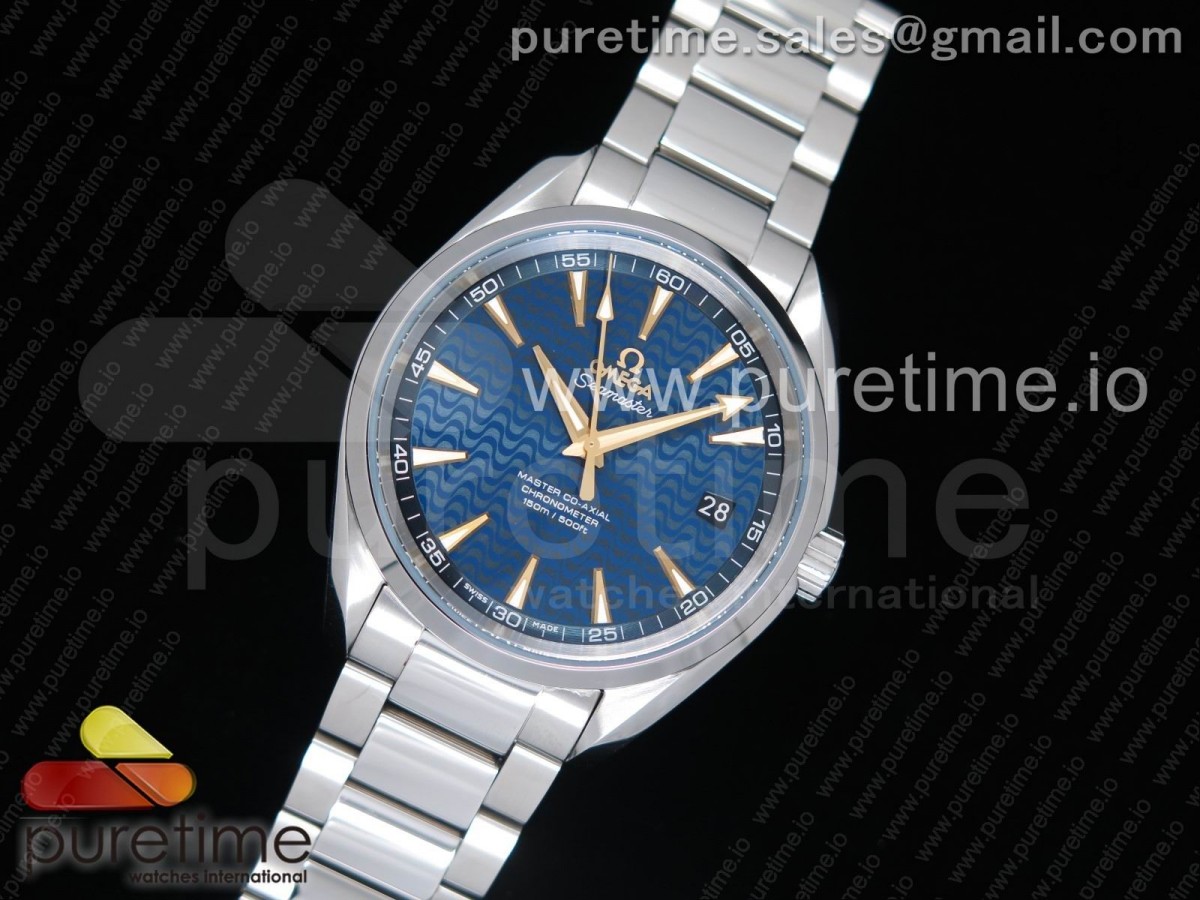 VS공장 오메가 아쿠아 테라 150M 블루 텍스처드 다이얼 Aqua Terra 150M SS VSF 1:1 Best Edition Blue Wave Textured Dial YG Hand on SS Bracelet A8500 Super Clone