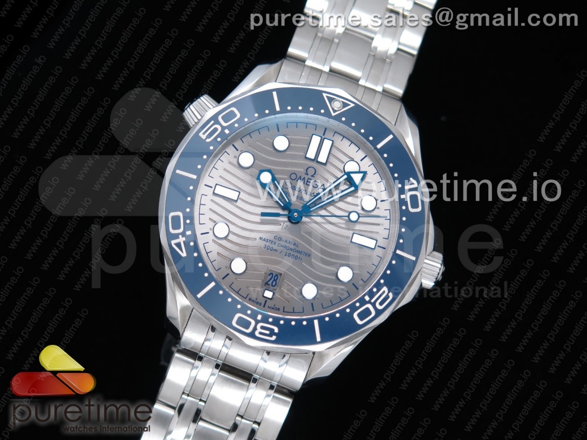 OM공장 오메가 씨마스터 다이버 300 스틸 그레이 다이얼 / 2018 Seamaster Diver 300M OMF Best Edition Blue Ceramic Gray Dial on SS Bracelet A8800 (Black Balance Wheel)
