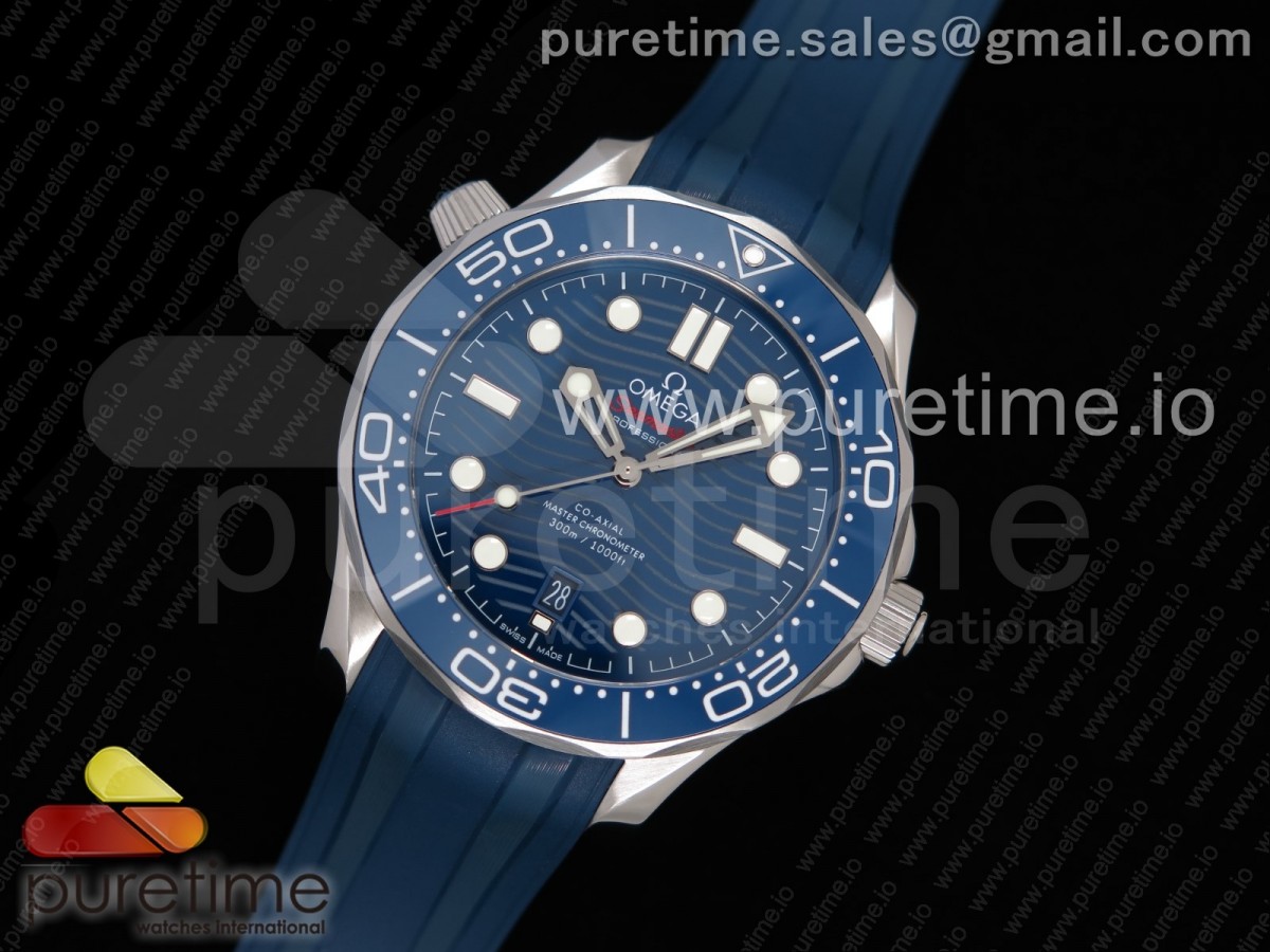 VS공장 V2 오메가 다이버300 블루 러버 /2018 Seamaster Diver 300M VSF 11 Best Edition Blue Ceramic Blue Dial on Blue Rubber Strap A8800 V2 (Black Balance Wheel)