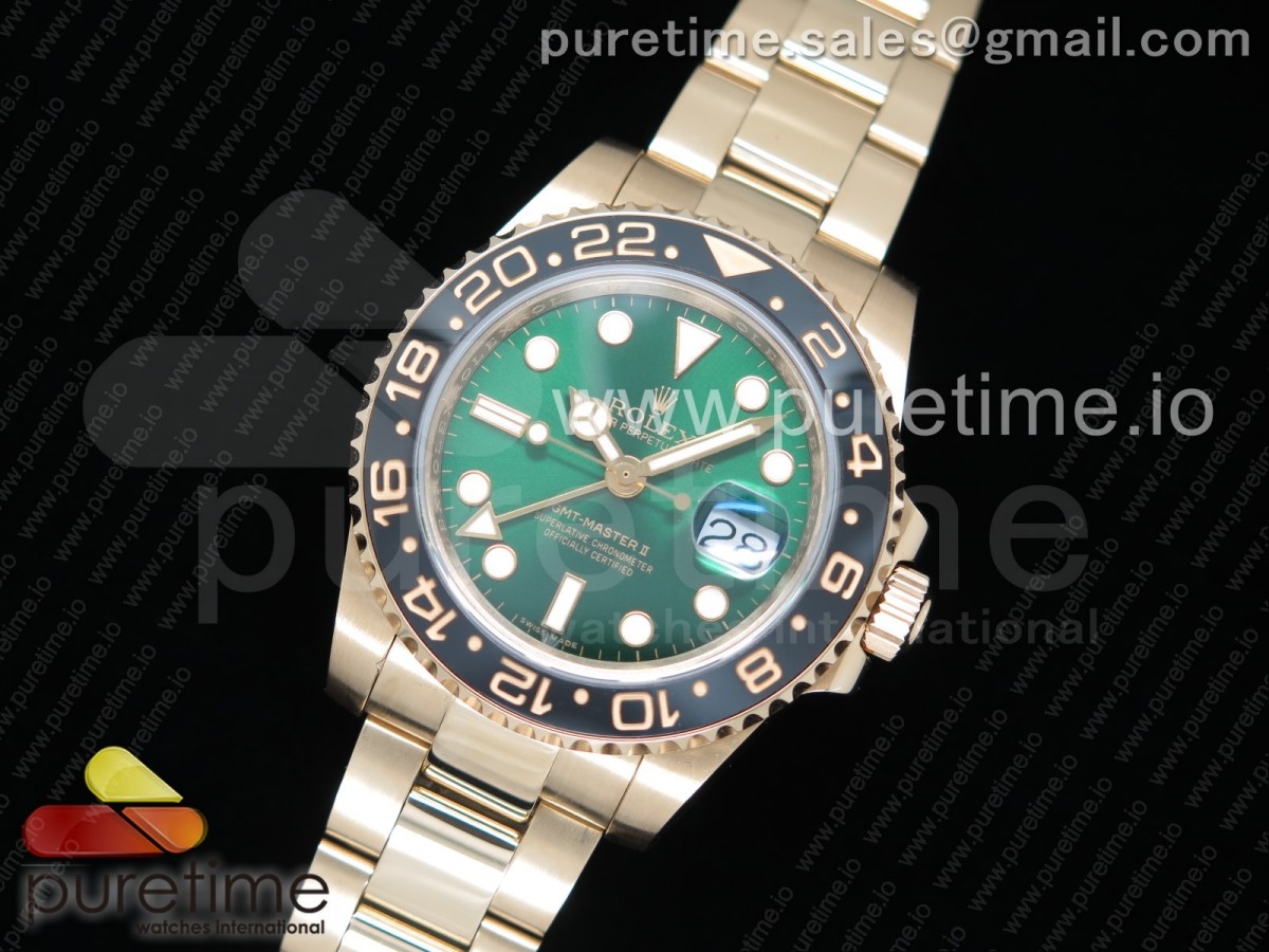 GM공장 롤렉스 GMT마스터 옐로우골드 그린다이얼 / GMT-Master II 116718 LN Black Ceramic YG GMF Best Edition Green Dial on YG Bracelet A2836
