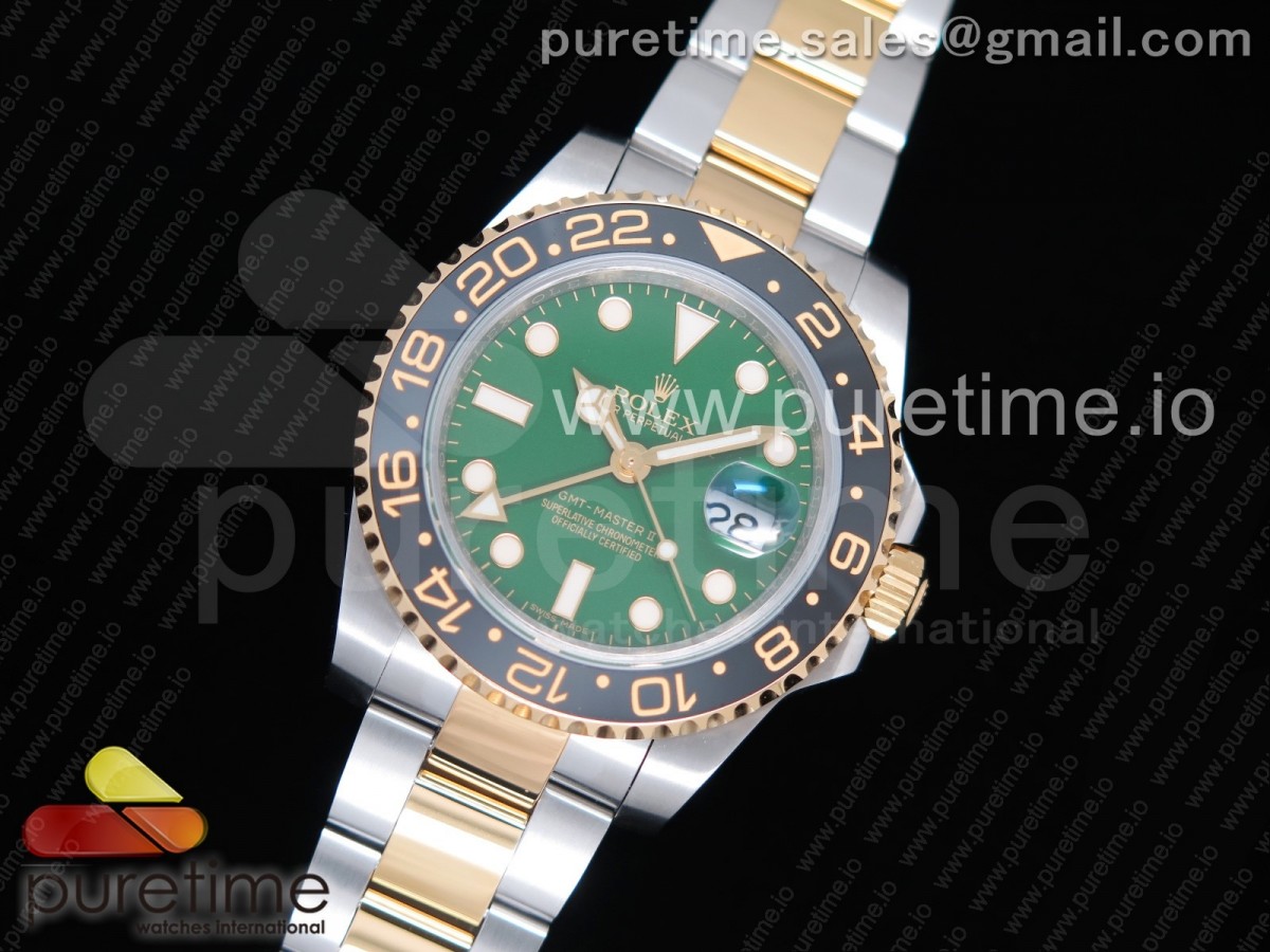 EW공장 롤렉스 GMT마스터2 옐로우콤비 그린다이얼 브레이슬릿 GMT-Master II 116713 LN Black Ceramic SSYG EWF Best Edition Green Dial on SSYG Bracelet A2836