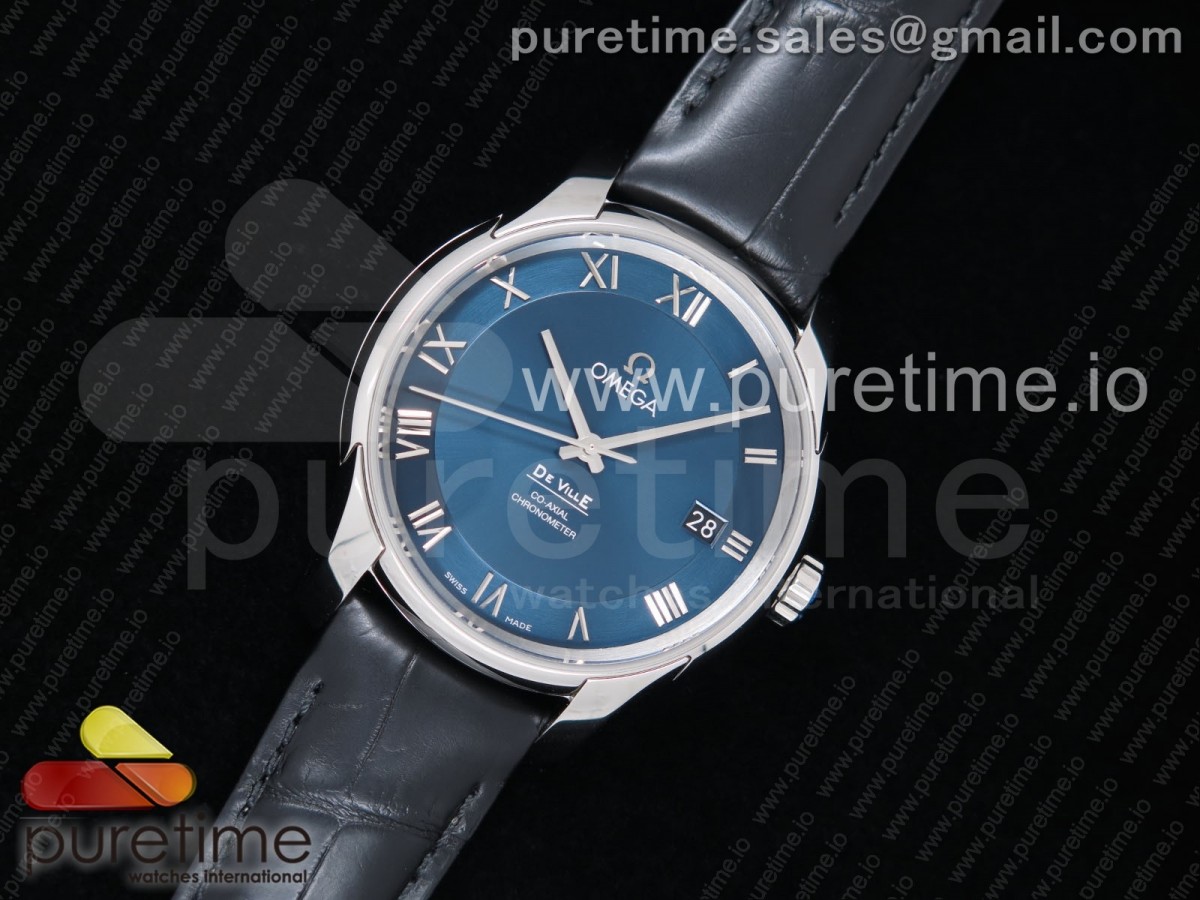VS공장 오메가 드빌 아워비전 41MM 스틸 블루로만 악어가죽 / De Ville Hour Vision 41mm SS VSF 11 Best Edition Blue Dial Roman Markers on Black Croco Leather Strap A8500 Super Clone