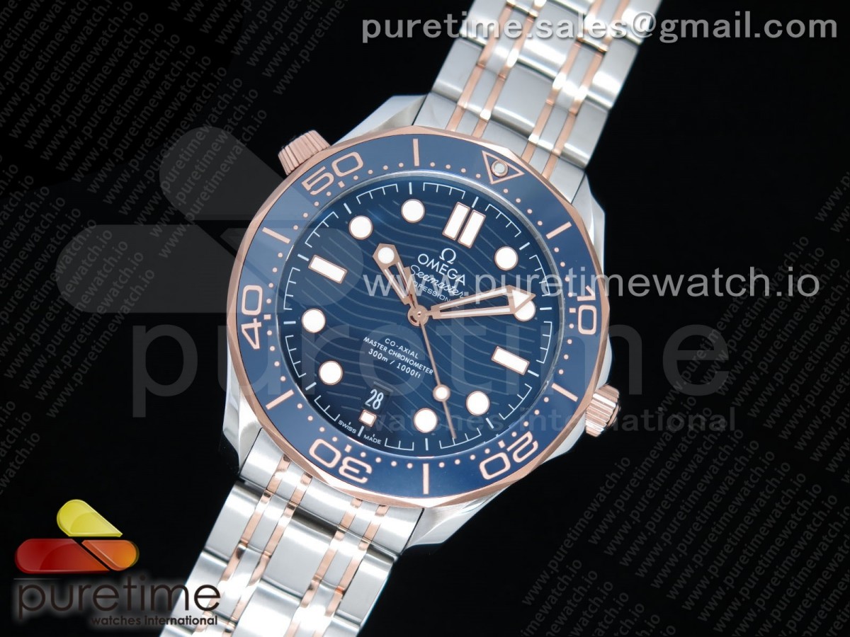 OM공장 오메가 씨마스터 다이버 300 로즈골드 콤비 블루세라믹 브슬 / 2018 Seamaster Diver 300M SSRG OMF Best Edition Blue Ceramic Blue Dial on SSRG Bracelet A8800 (Black Balance Wheel