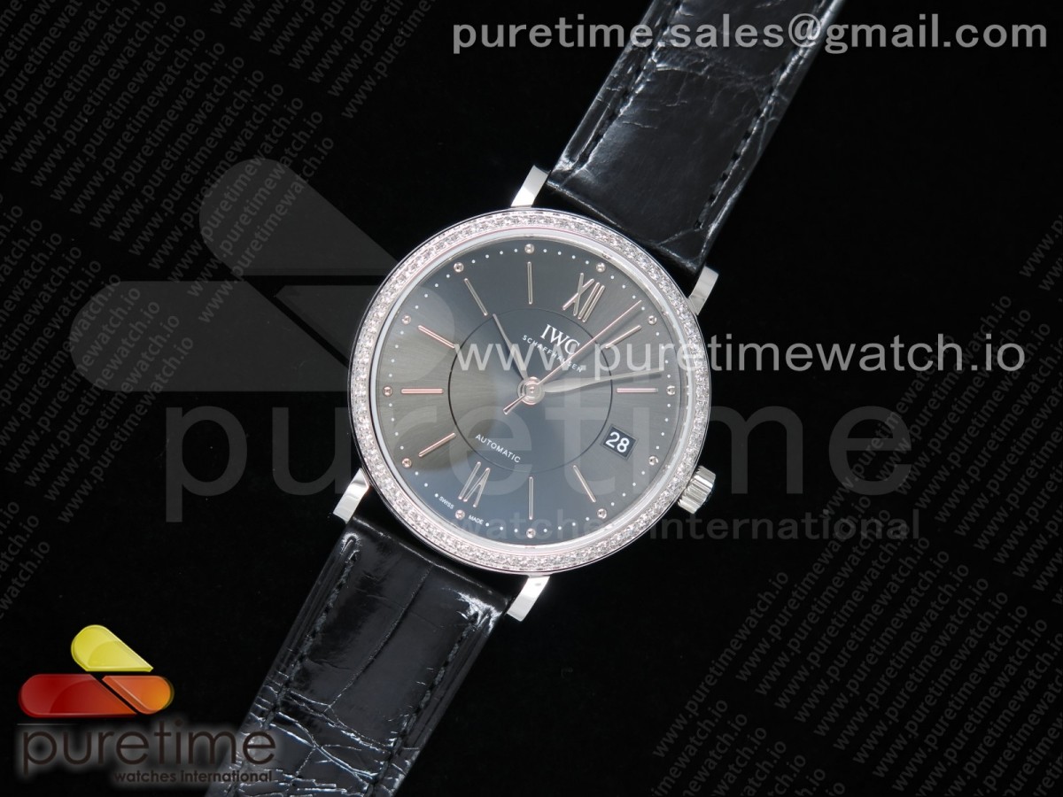 MF공장 IWC 포르토피노 37MM 그레이다이얼 악어스트랩 / Portofino Automatic 37 SS M+F 11 Best Edition Gray Dial Diamonds Bezel on Black Crocodile Strap A35111