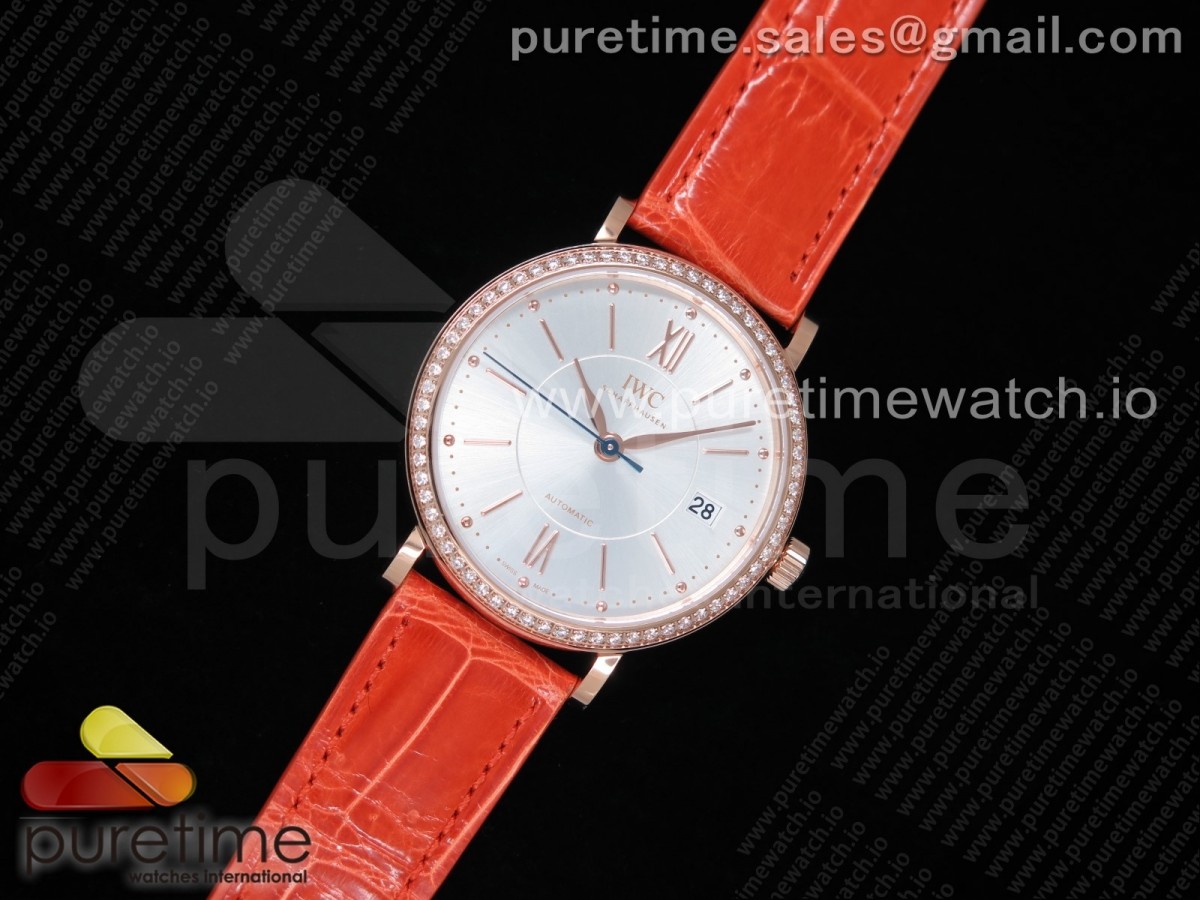 MF공장 IWC 포르토피노 37MM 실버다이얼 로즈골드 다이아베젤 오렌지악어스트랩 / Portofino Automatic 37 RG M+F 11 Best Edition Silver Dial on Orange Crocodile Strap A35111