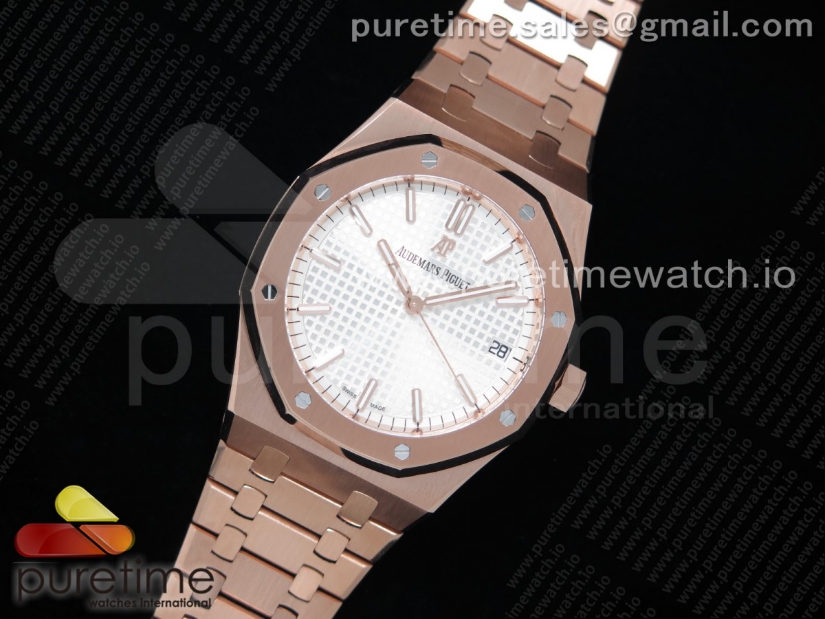 OM공장 오데마피게 15500 로얄오크 41MM 로즈골드 화이트다이얼 브슬 / Royal Oak 41mm 15500 RG OMF 11 Best Edition White Textured Dial on RG Bracelet MIYOTA 9015