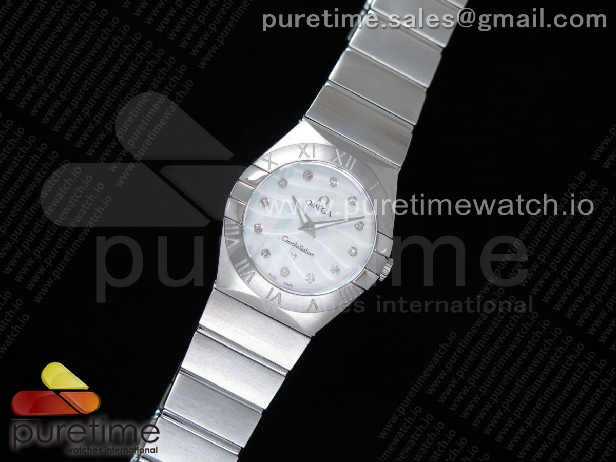 K11공장 오메가 컨스틸레이션 27MM 자개다이아다이얼 스틸 브슬 / Constellation Ladies 27mm K11F 11 Best Edition SS White MOP Textured Dial Diamonds Markers on SS Bracelet ETA Quartz
