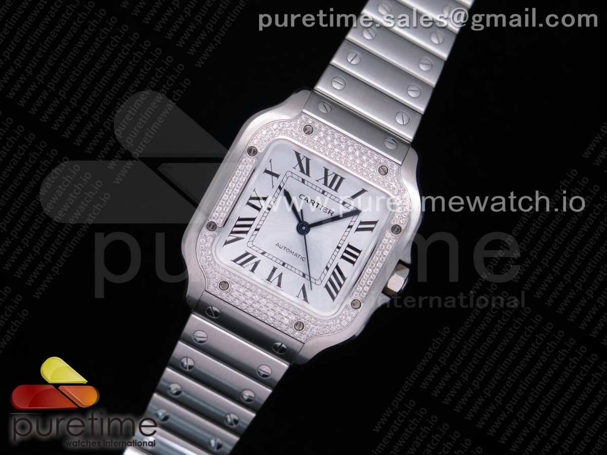 BV공장 까르띠에 산토스 2018 미디움 화이트다이얼 스마트링크 브슬 / Santos de Cartier 35mm SS Diamonds Bezel BVF 11 Best Edition White Dial on SS SmartLinks Bracelet MIYOTA 9015 V2