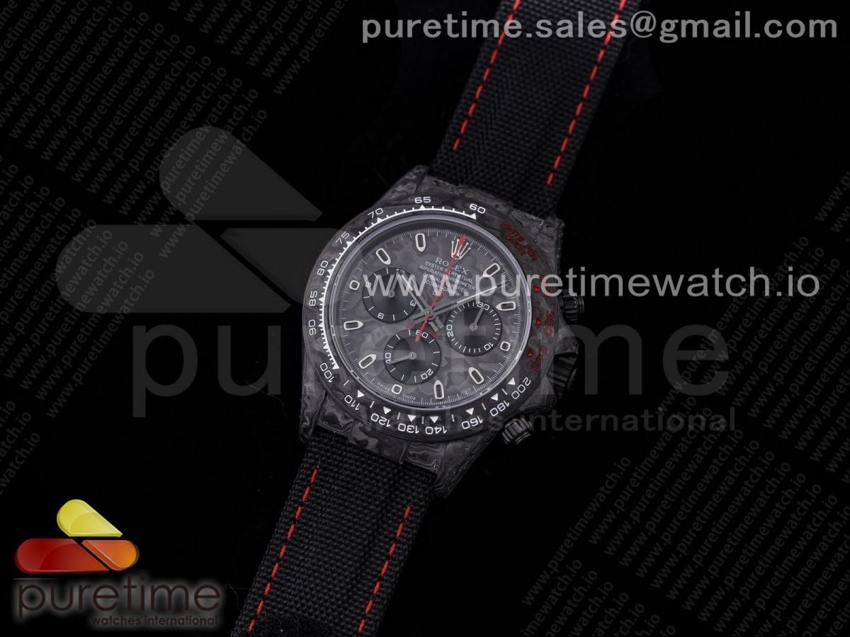 OM공장 롤렉스 데이토나 포지드카본 블랙 레드핸즈 가죽 / Daytona DIW Carbon OMF Best Edition CarbonBlack Dial Red Hand on Black Nylon Strap A4130