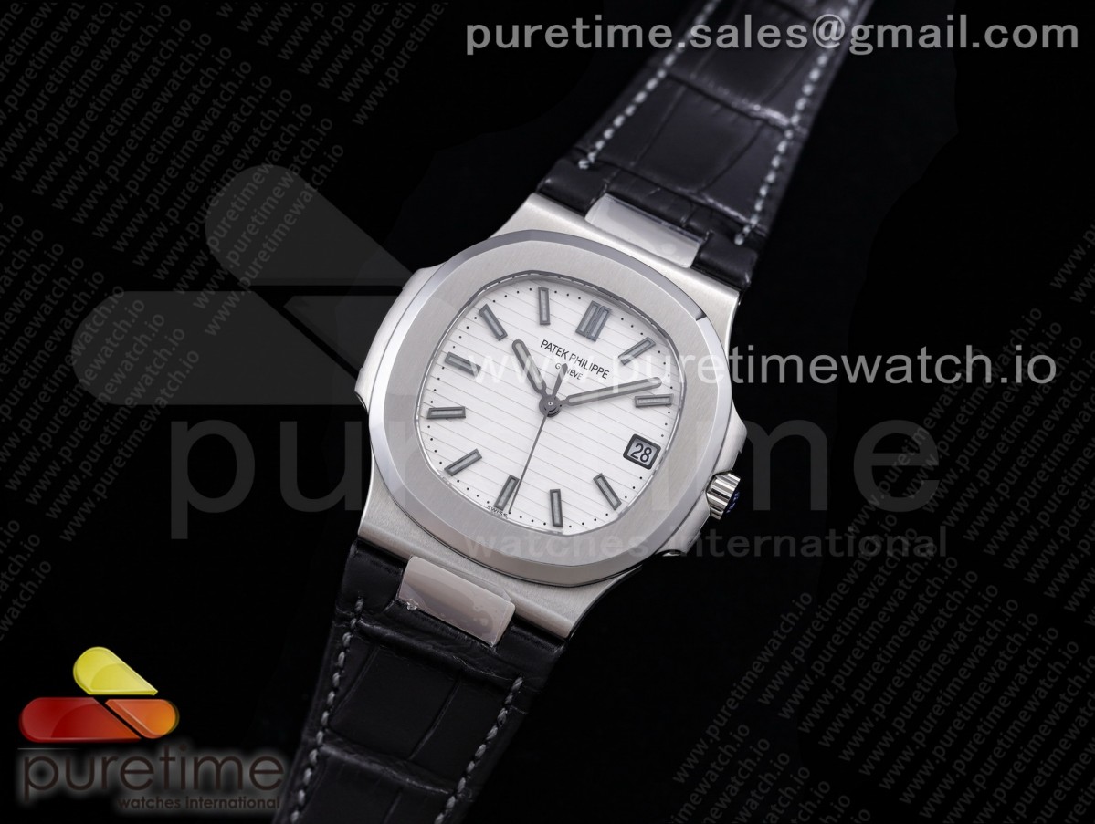 GR공장 파텍필립 노틸러스 5711 화이트다이얼 블랙가죽 / Nautilus 5711 SS GRF 11 Best Edition White Textured Dial on Black Leather Strap 324CS