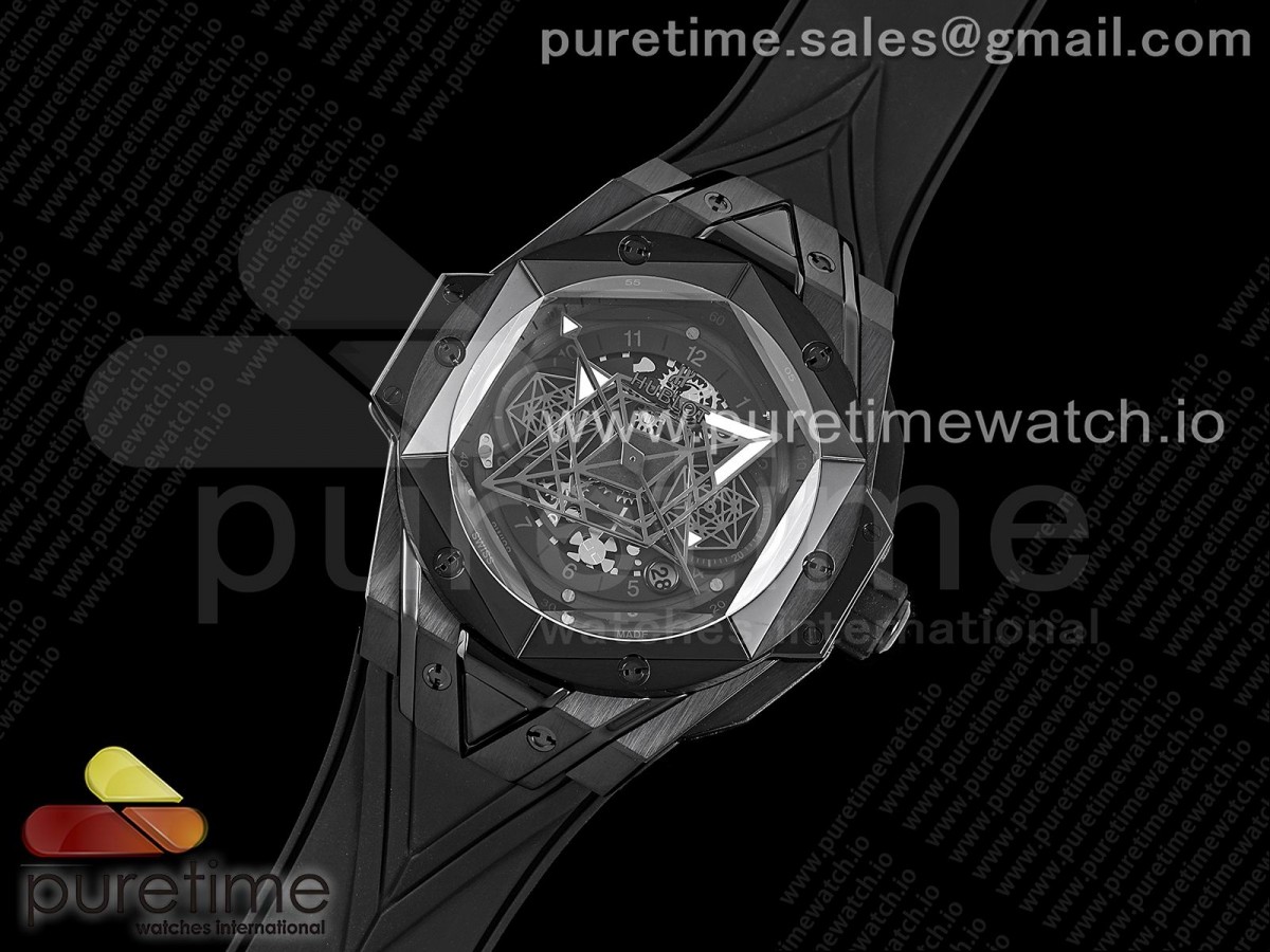 HR공장 위블로 빅뱅 생블루 II 크로노 PVD 블랙케이스 블랙다이얼  러버스트랩 / Big Bang Sang Bleu II Chrono PVD HRF Best Edition Black Dial on Black Gummy Strap A7750