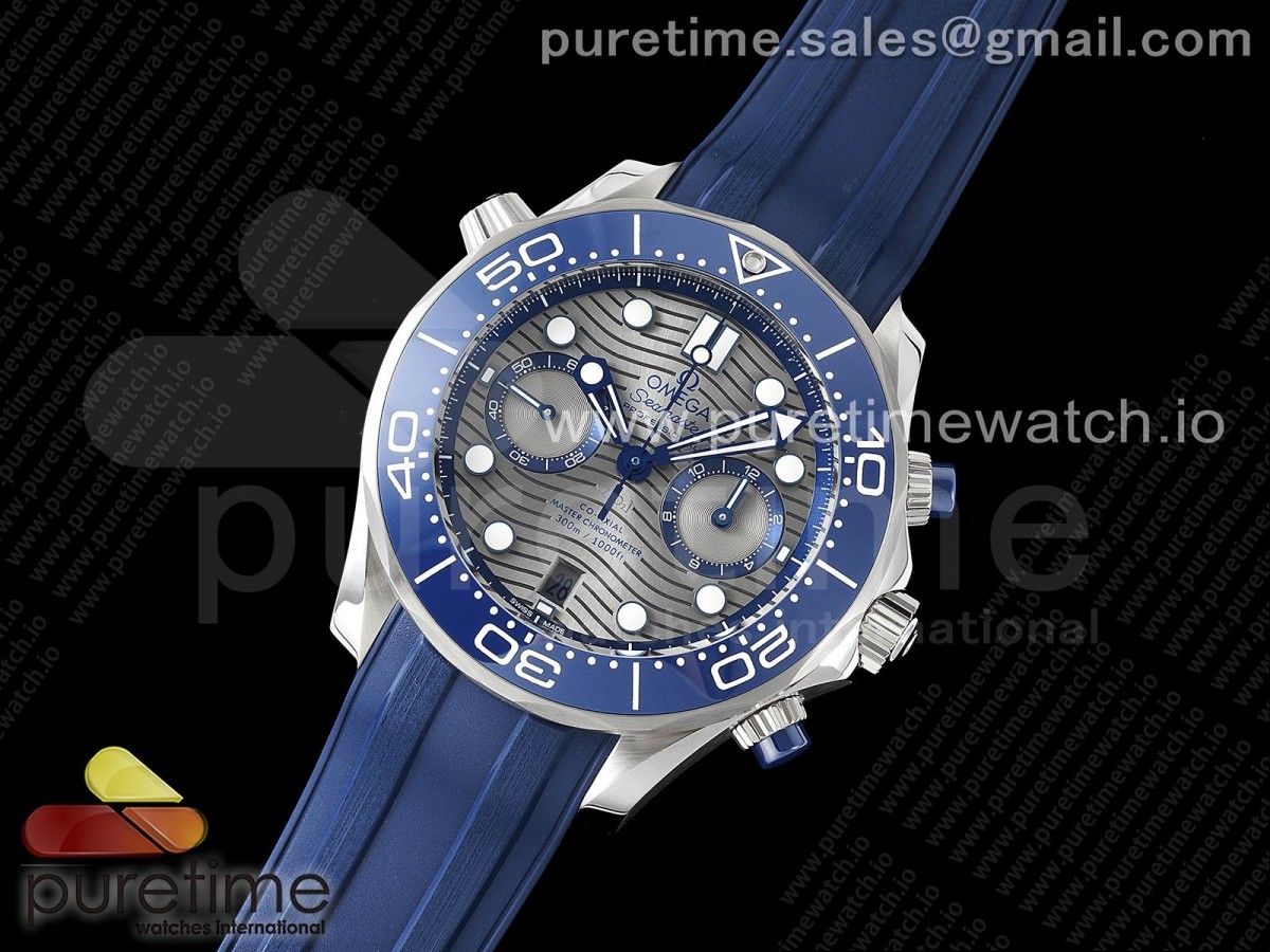 OM공장 오메가 씨마스터 다이버300 크로노 그레이다이얼 블루러버 / Seamaster 300M Chrono SS OMF 11 Best Edition Gray Dial on Blue Rubber Strap A990