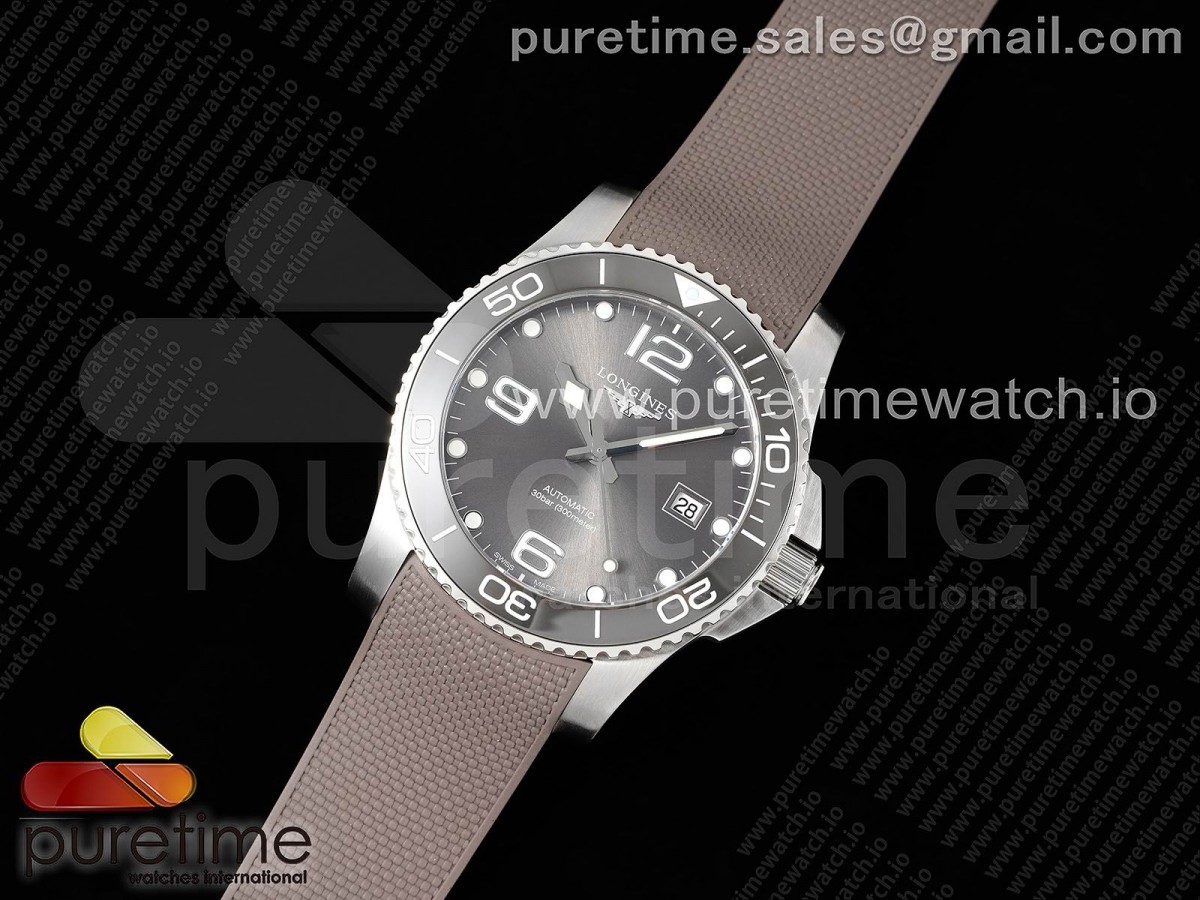 ZF공장 론진 하이드로콘퀘스트 그레이 러버 /Conquest SS Gray Ceramic Bezel SS ZF 11 Best Edition Gray Dial on Brown Rubber Strap A2824