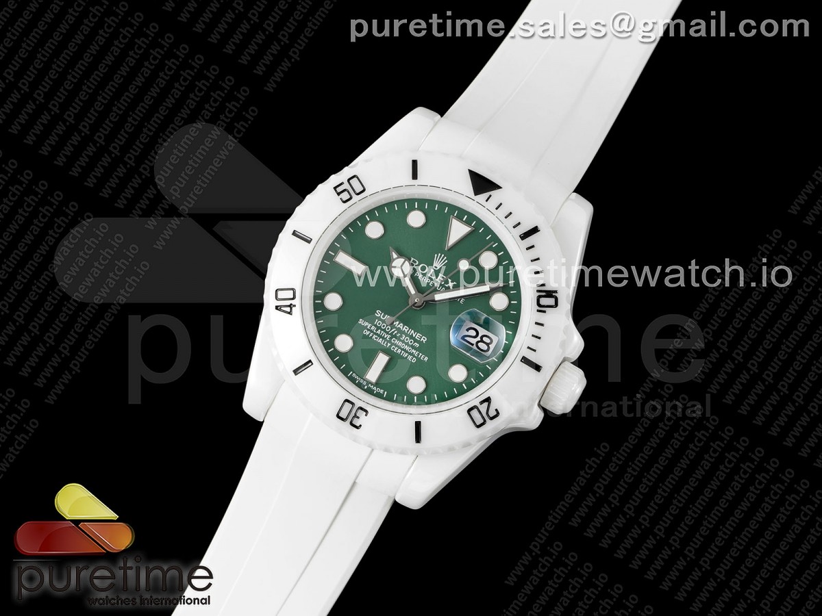 5G공장 롤렉스 서브마리너 40MM 화이트세라믹 그린다이얼 화이트러버 / Submariner 40mm White Ceramic 5GF Best Edition Green Dial on White Rubber Strap SA3135