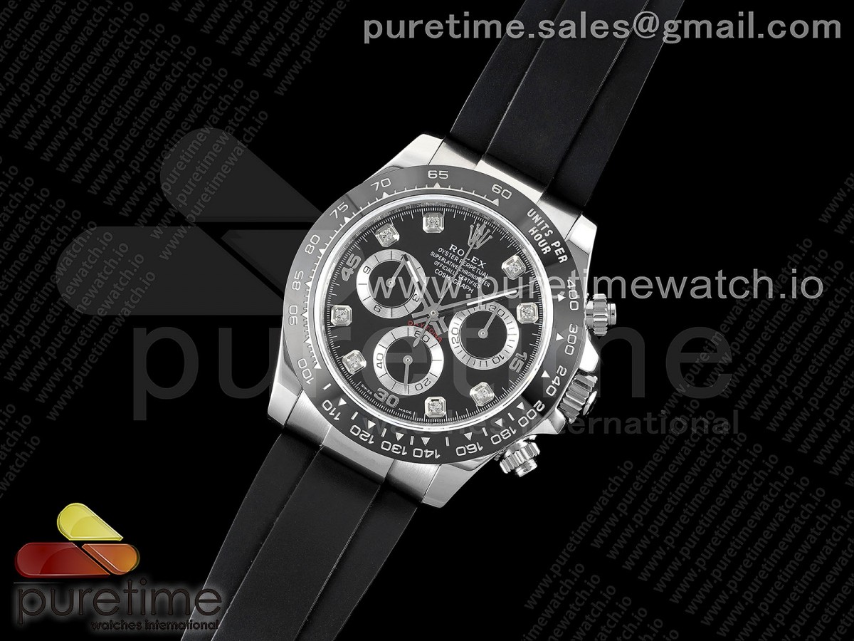 EW공장 롤렉스 데이토나 블랙다이아 다이얼 러버 / Daytona 116519 EWF 11 Best Edition 904L Steel Black Diamonds Dial on Oysterflex Strap A7750