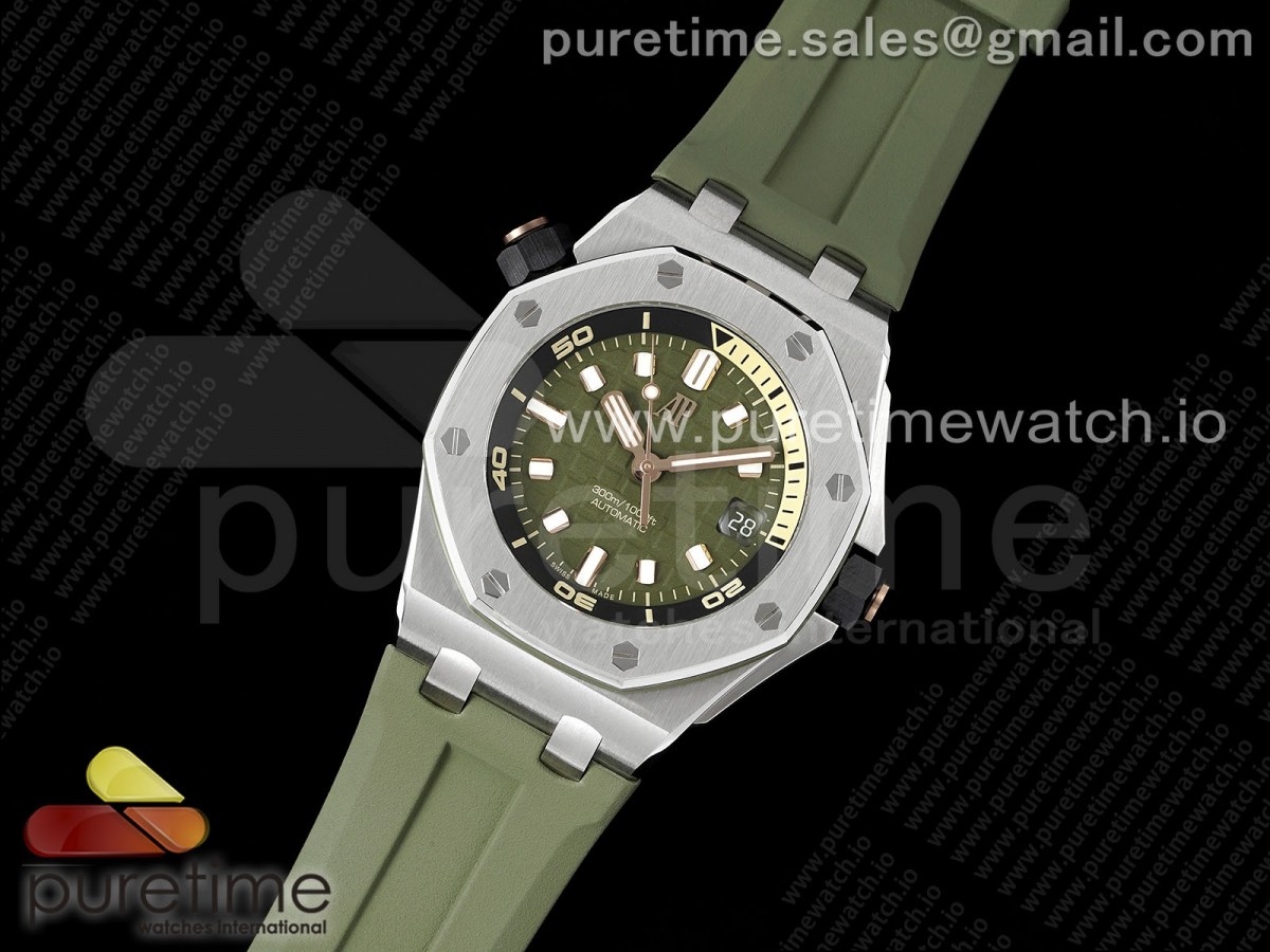 APS공장 오데마피게 로얄오크 오프쇼어 다이버 15720 그린 Royal Oak Offshore Diver 15720 SS APSF 11 Best Edition Green Dial on Green Rubber Strap A4308 Super Clone