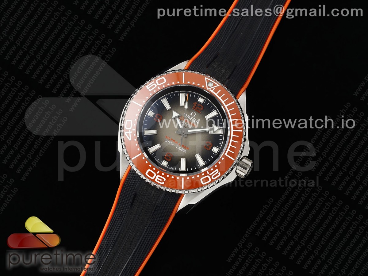 TF공장 오메가 씨마스터6000 울트라딥 오렌지 러버스트랩Seamaster 6000M Ultra Deep SS TF 11 Best Edition Gray Dial Orange Ceramic Bezel on Black Rubber Strap A2824