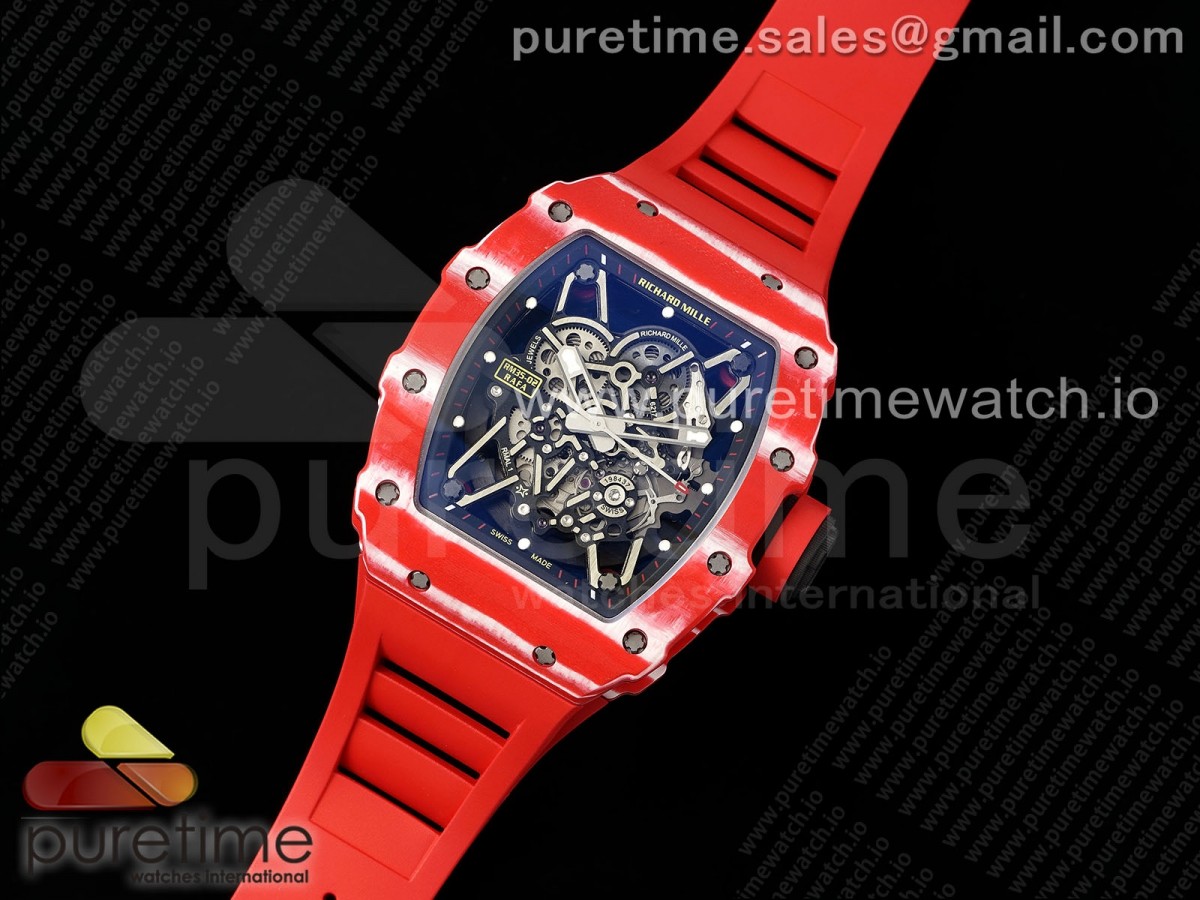 ZF공장 리차드 밀 레드카본 레스트랩 RM035-02 Red Carbon ZF 11 Best Edition Skeleton Dial on Red Rubber Strap NH05A V3+