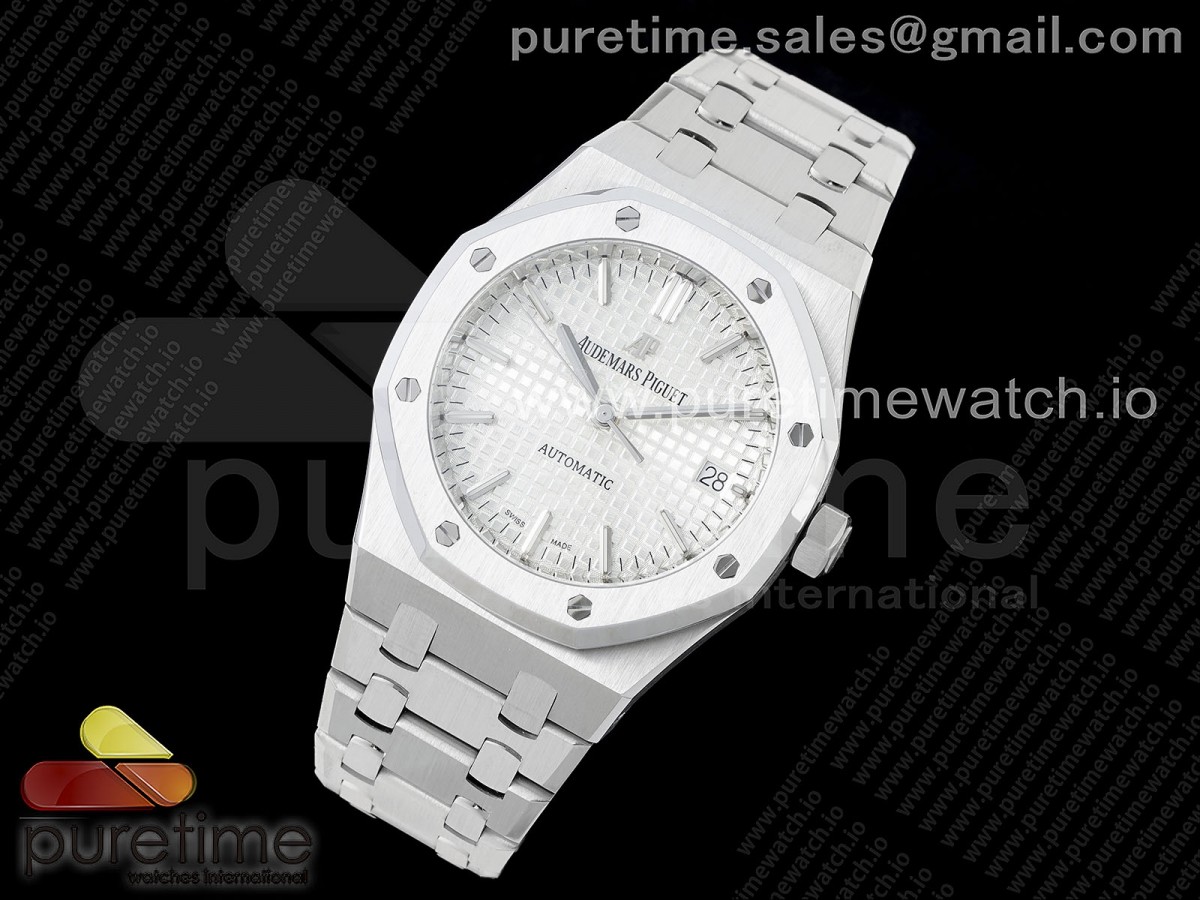 ZF공장 15450최신 Royal Oak 37mm 15450 SS ZF 11 Best Edition White Textured Dial on SS Bracelet SA3120 Super Clone