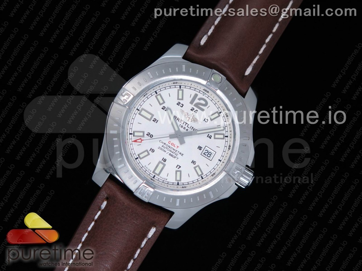 UB공장 브라이틀링 콜트 화이트 다이얼 / 가죽 Clot Chronometer SS UBF Best Edition White Dial on Brown Leather strap A2824