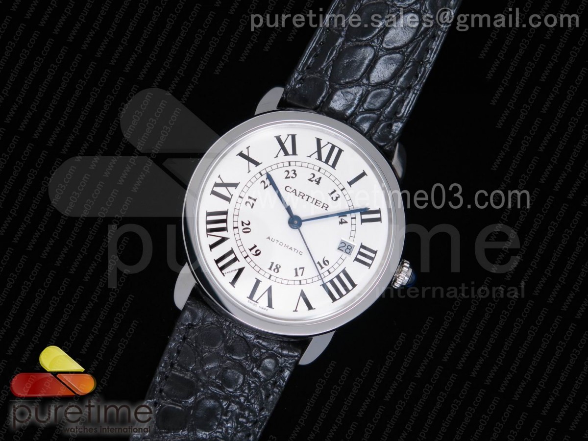 ZF공장 까르띠에 롱드솔로 42MM 화이트다이얼 / 가죽 Ronde Solo de Cartier 42mm ZF 1:1 Best Edition White Dial on Black Leather Strap MIYOTA 9015