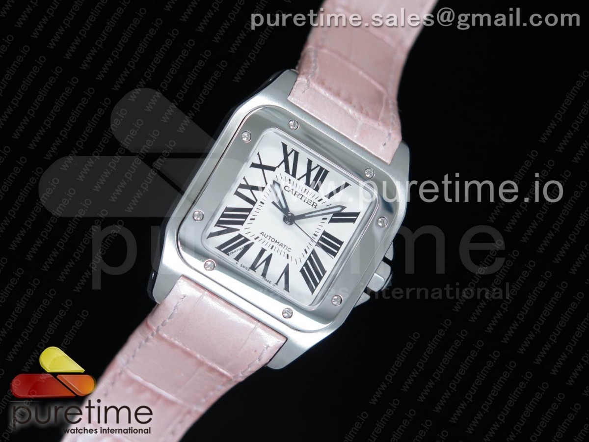 KZ공장 까르띠에 산토스 100 33MM 화이트다이얼 / 핑크가죽 Santos 100 33mm SS KZF 1:1 Best Edition White Dial on Pink Leather Strap SEIKO NH05A
