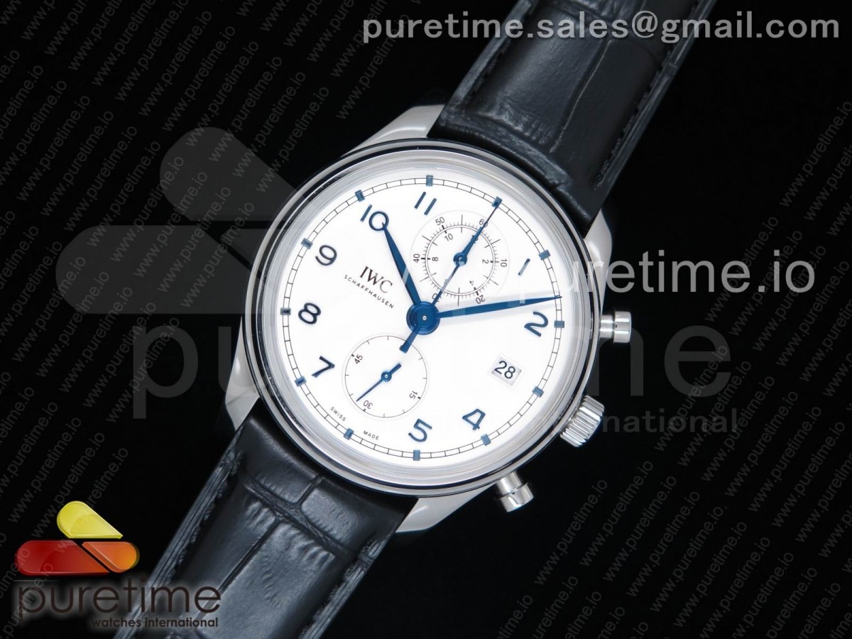 ZF공장 IWC 포르투기저 크로노 클래식 / 가죽 Portugieser Chrono Classic 42 IW390302 ZF 1:1 Best Edition White Dial Blue Markers on Black Leather Strap A7750