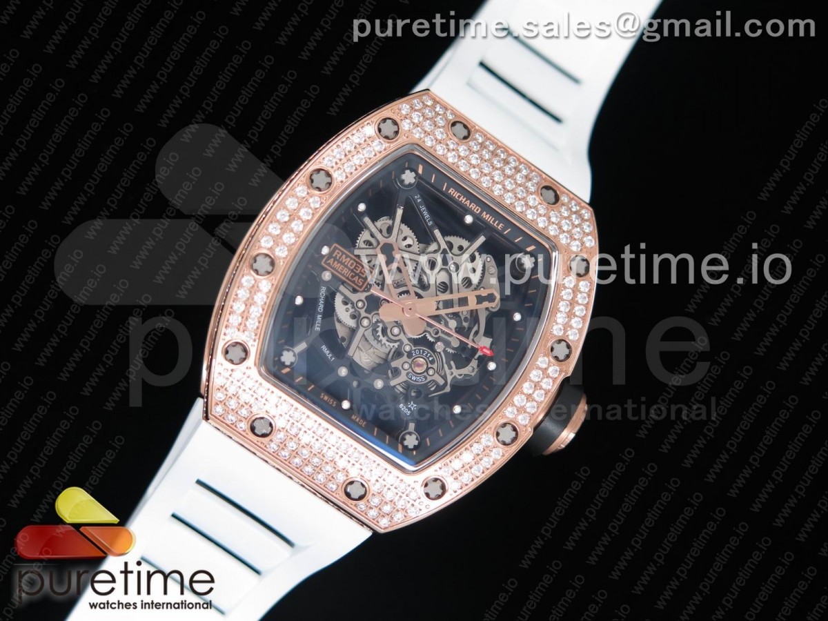 KV공장 리차드밀 RM035/ 러버 RM035 RG Diamonds Bezel KVF Best Edition Skeleton Dial on White Rubber Strap MIYOTA8215