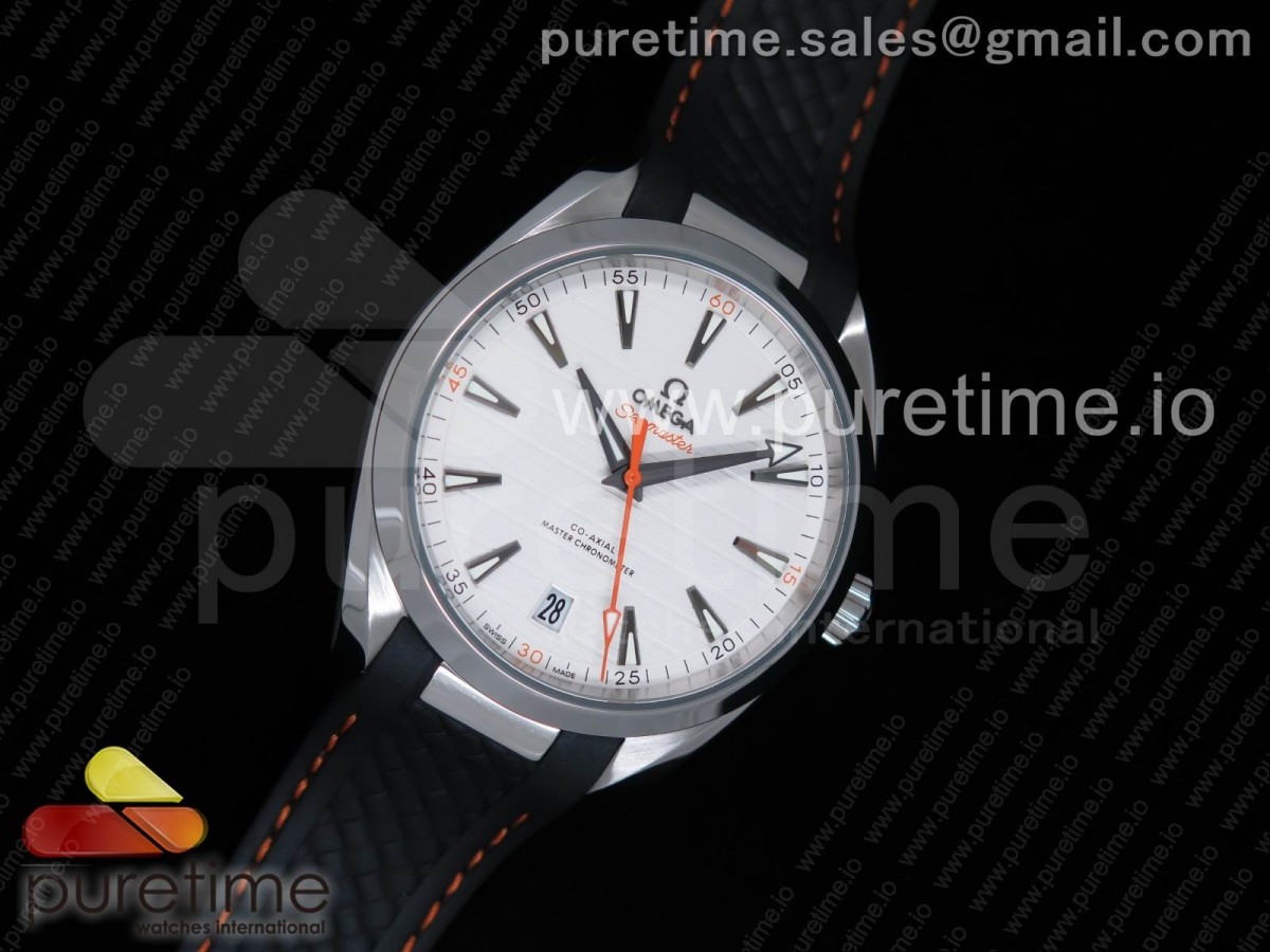 VS공장 오메가 아쿠아테라 150M  Aqua Terra 150M Master Chronometers VSF 1:1 Best Edition White Dial Orange Hand on Black Rubber Strap A8900 Super Clone
