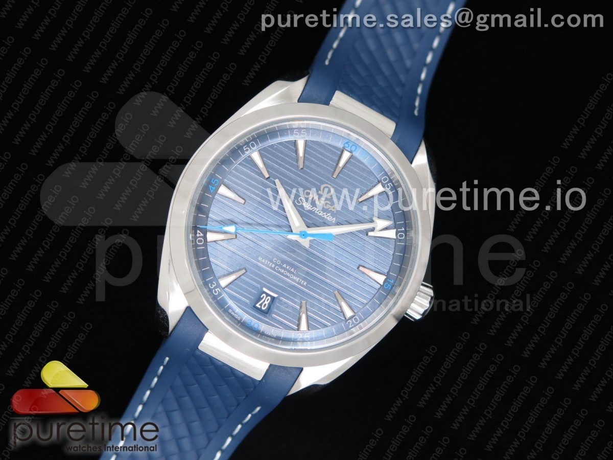 VS공장 오메가 아쿠아테라 150M  Aqua Terra 150M Master Chronometers VSF 1:1 Best Edition Light Blue Dial Blue Hand on Light Blue Rubber Strap A8900 Super Clone