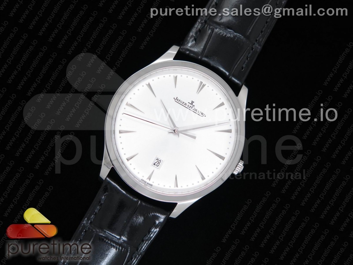 ZF공장 예거르쿨트르 마스터 울트라씬 데이트 / 가죽 Master Ultra Thin Date 1282510 ZF 1:1 Best Edition White Dial on Black Leather Strap A899/1