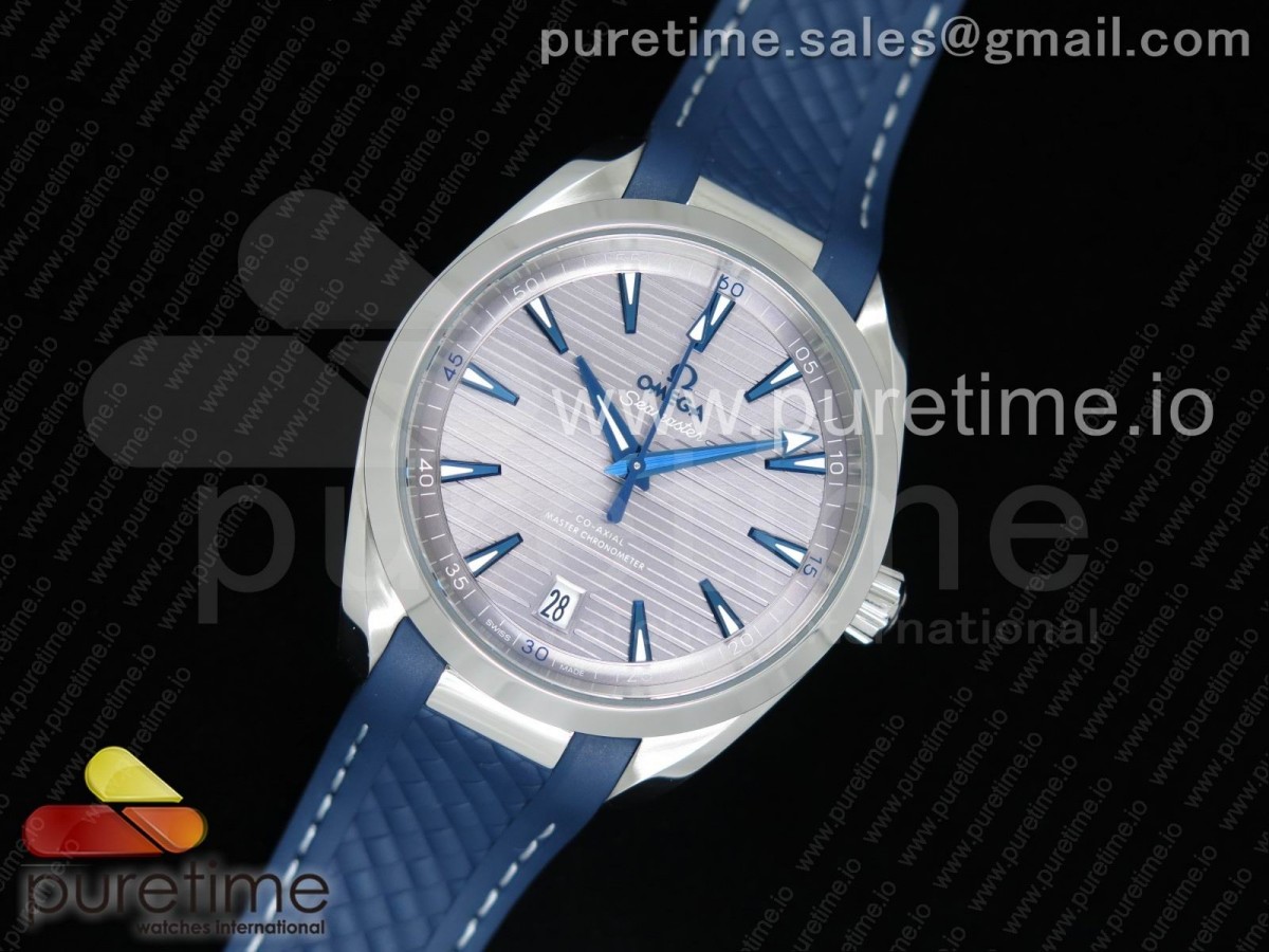 VS공장 오메가 아쿠아테라 150M  Aqua Terra 150M Master Chronometers VSF 1:1 Best Edition Gray Dial Blue Hand on Blue Rubber Strap A8900 Super Clone