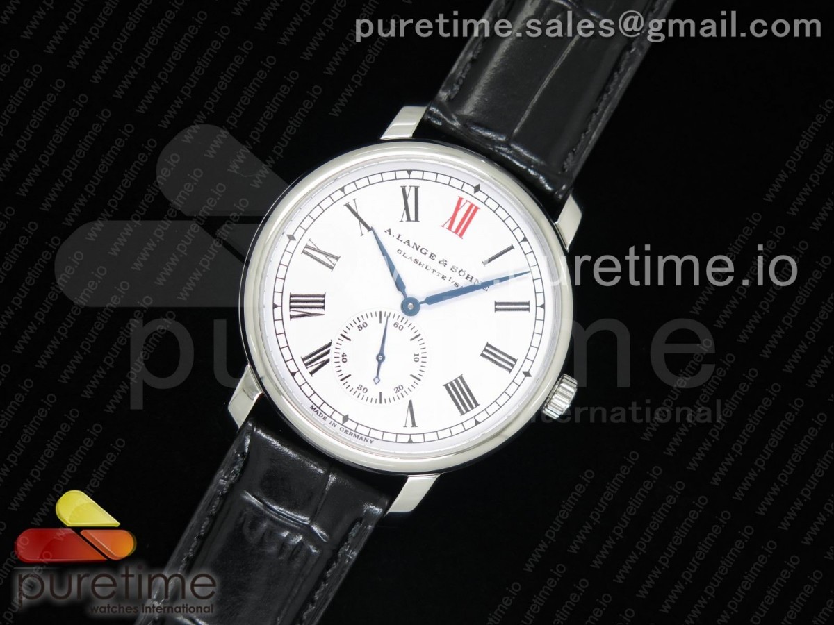 MK공장 아랑게 운트 죄네 클래식 레귤레이터 Classic Regulator SS MK Best Edition White Dial Arabic Markers on Black Leather Strap A23J