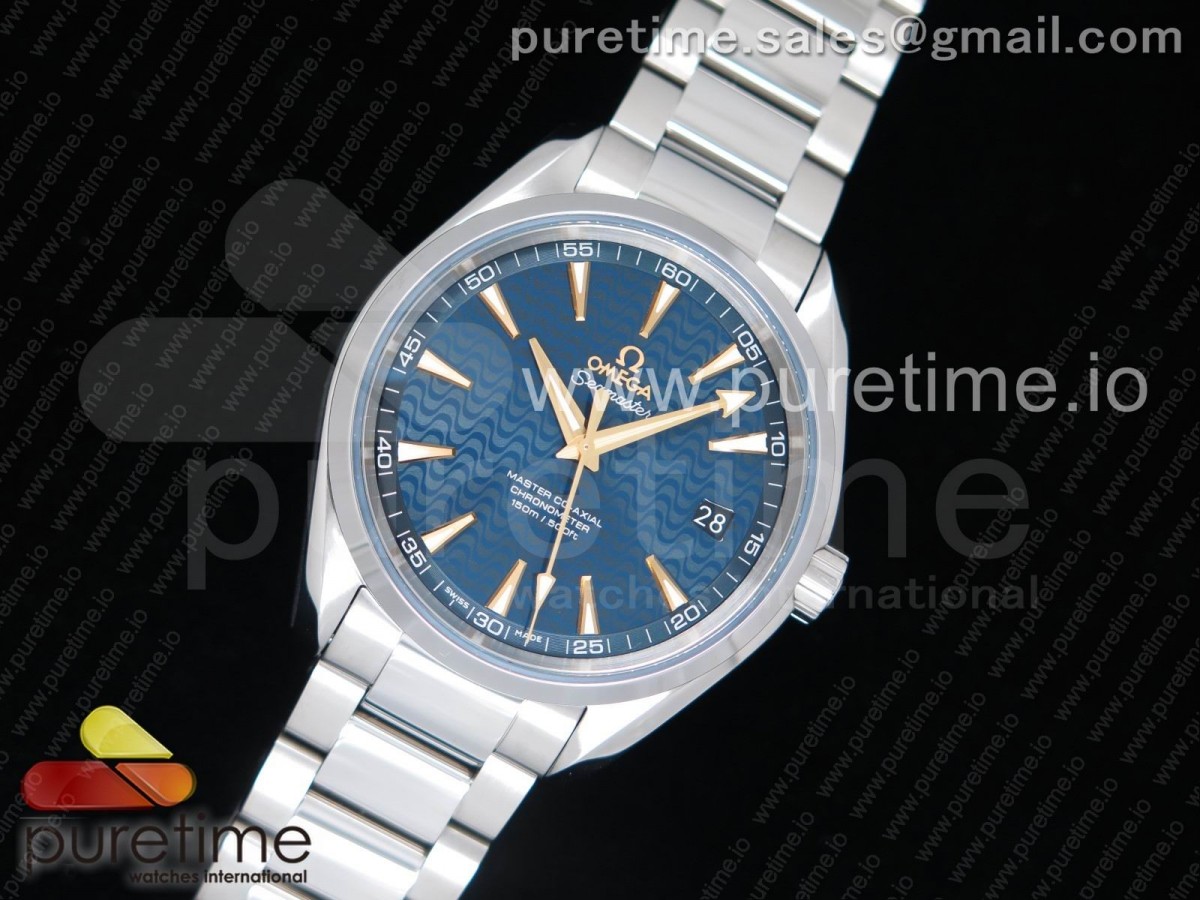 VS공장 오메가 아쿠아테라 150MM Aqua Terra 150M SS VSF 1:1 Best Edition Blue Wave Textured Dial YG Hand on SS Bracelet A8500 Super Clone